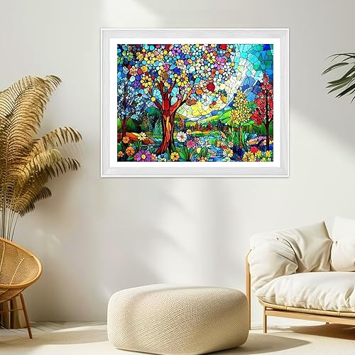 Miniatura 5 de Ixfyloop Rompecabezas de madera para adultos, coloridos rompecabezas de árbol de la vida con vitrales, rompecabezas de 200 piezas para adultos,