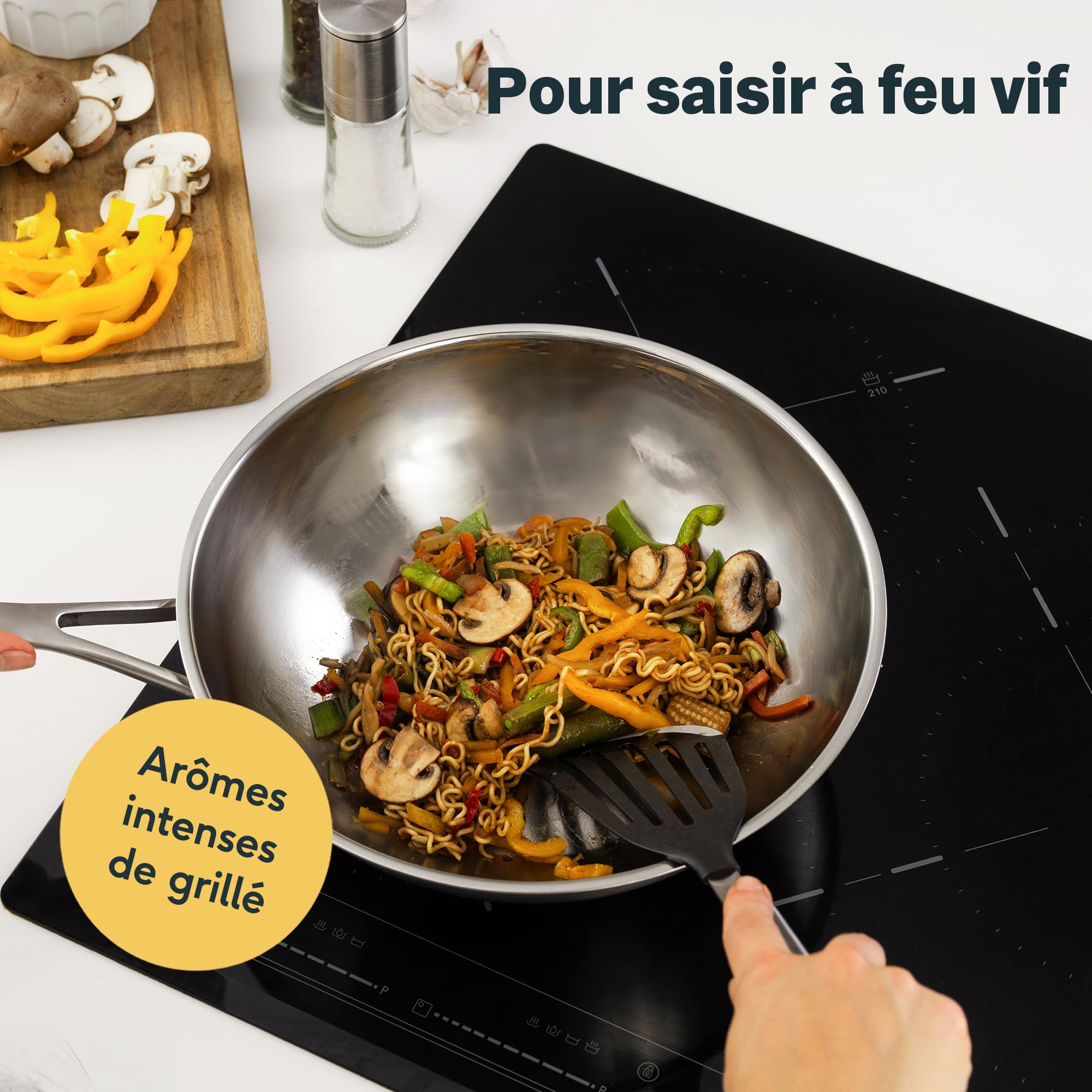 SILBERTHAL Wok Induction Inox 28cm - Sans Revêtement -Bord haute - tous Feux Et Four - Cuisson Rapide Et Saine- Sans PFOA et PFOS