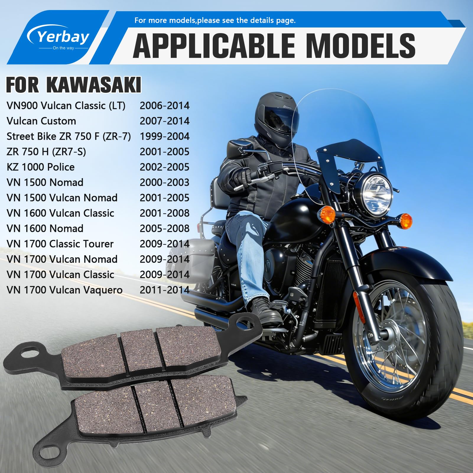 Pastillas de Freno Delantera/Trasera Kit para Kawasaki VN900 Vulcan Classic (LT) 2006-2014/ Custom 2007-2014