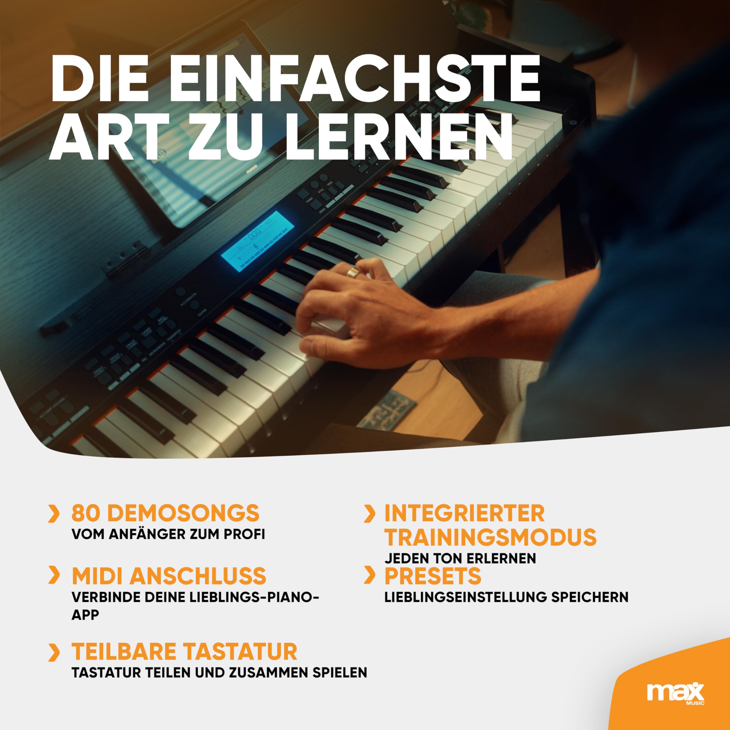 RhapsodyDP61 - Digitales E Piano Keyboard mit 61 Tasten, Keyboard mit Anschlagdynamik, Klavier-Möbel Ständer, 300 Sounds und Rhythmen, 80 Demos, Effekt Akkorde, USB, MIDI, Sustain Anschluss