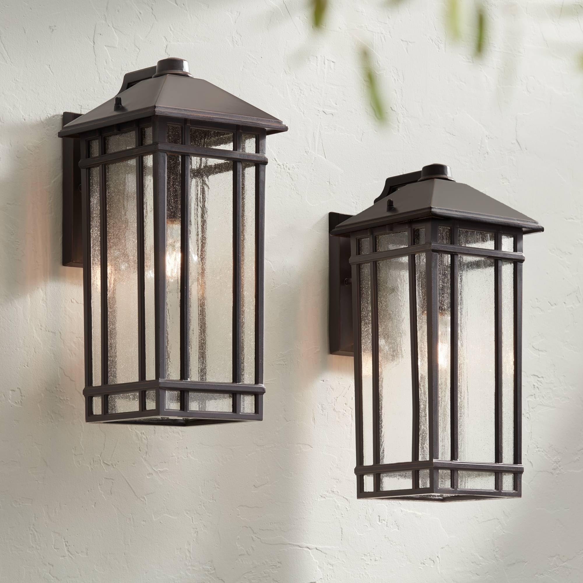 Kathy Ireland Sierra Craftsman 16 1/2" High Farmhouse Rustic Outdoor Wall Light Fixture Mount Porch House Exterior Outside Lantern Set of 2