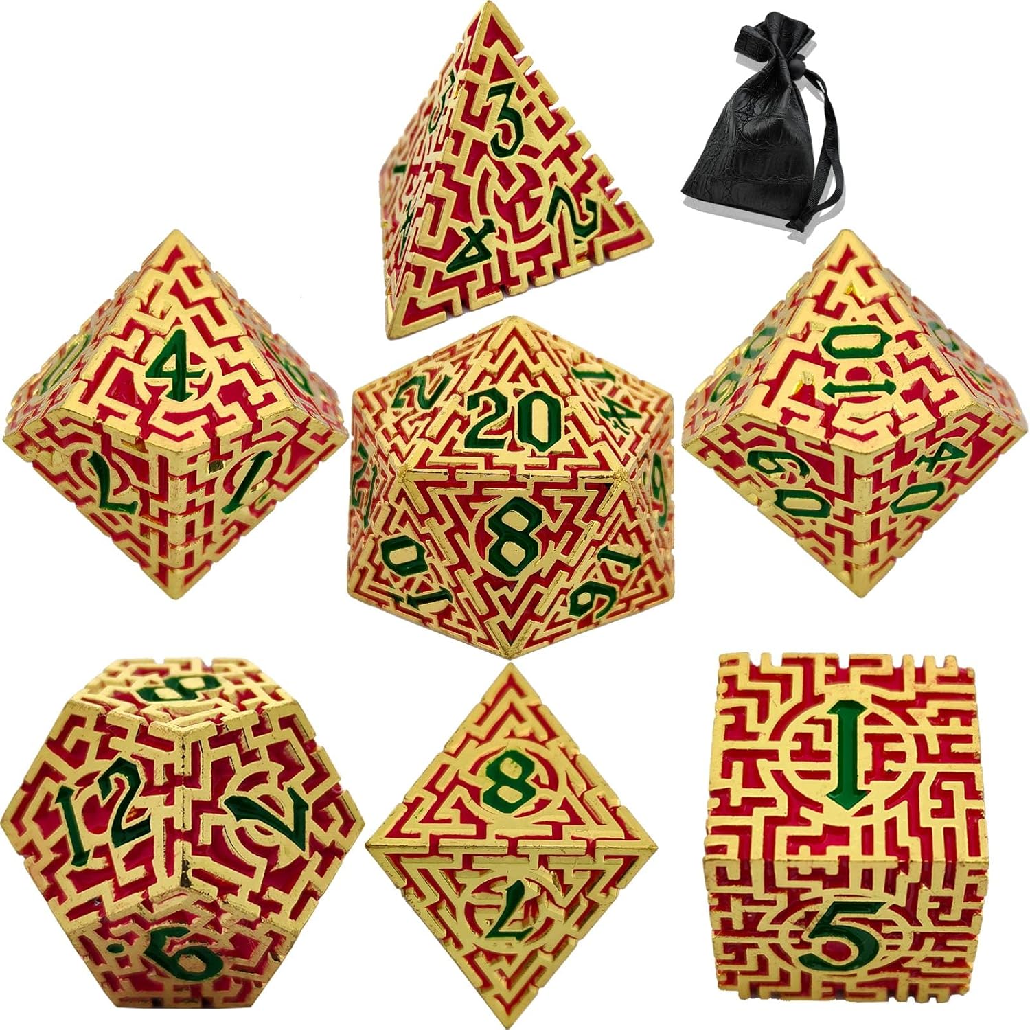 GIUADKXD DND Dice Set D&D Metal Dice 7 Piece Solid Maze