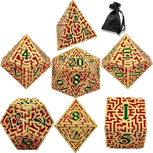 GIUADKXD DND - Juego de dados de metal D&D 7 piezas de dados de poliedro de laberinto sólido para mazmorras y dragones RPG dados DND accesorios de