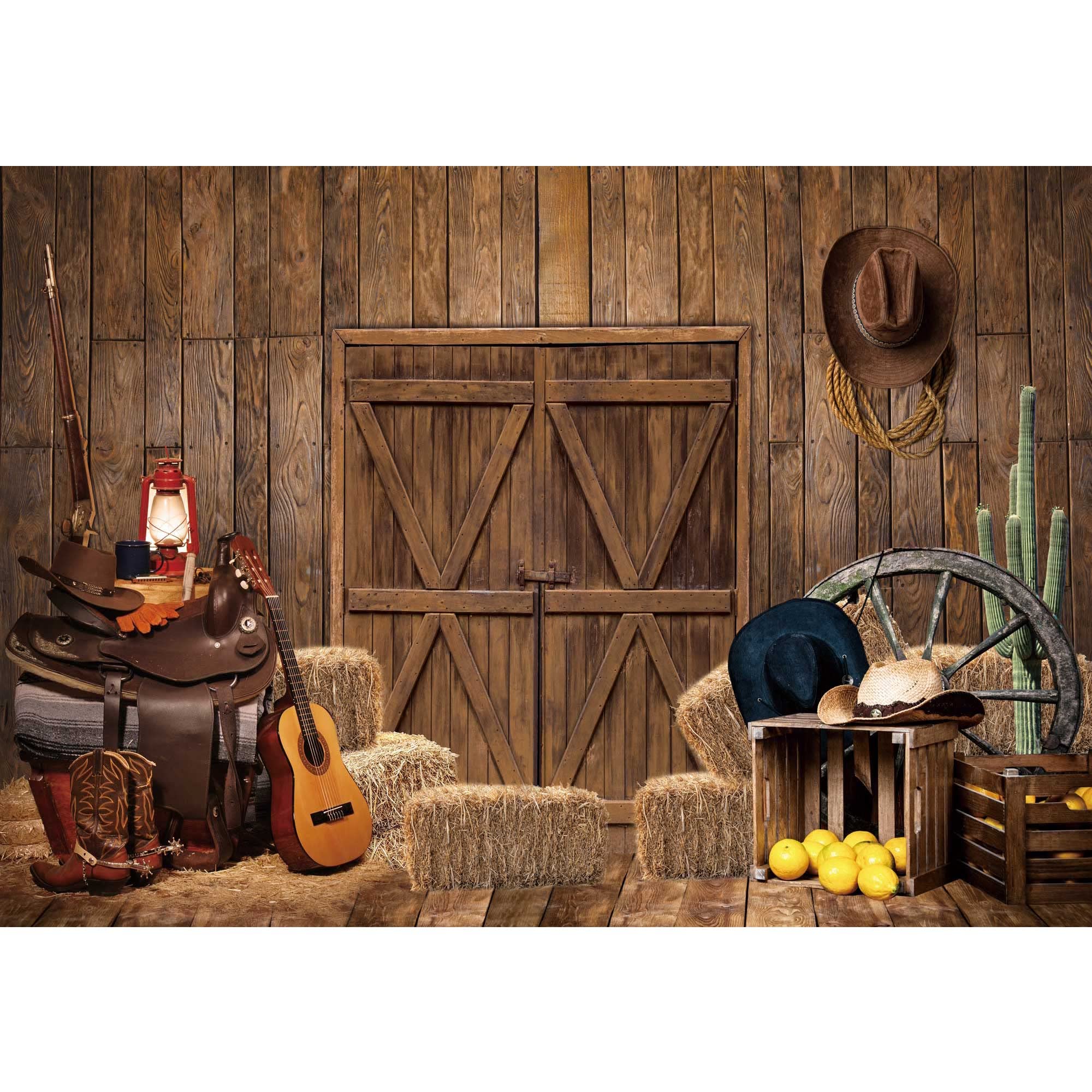 Negeek8x6FT Fabric Fall Farm Door Photography Backdrop Rustic Wooden for Children Western Cowboy Birthday Party Background Warehouse Barnyard Photo Booth Banner Prop Banner1