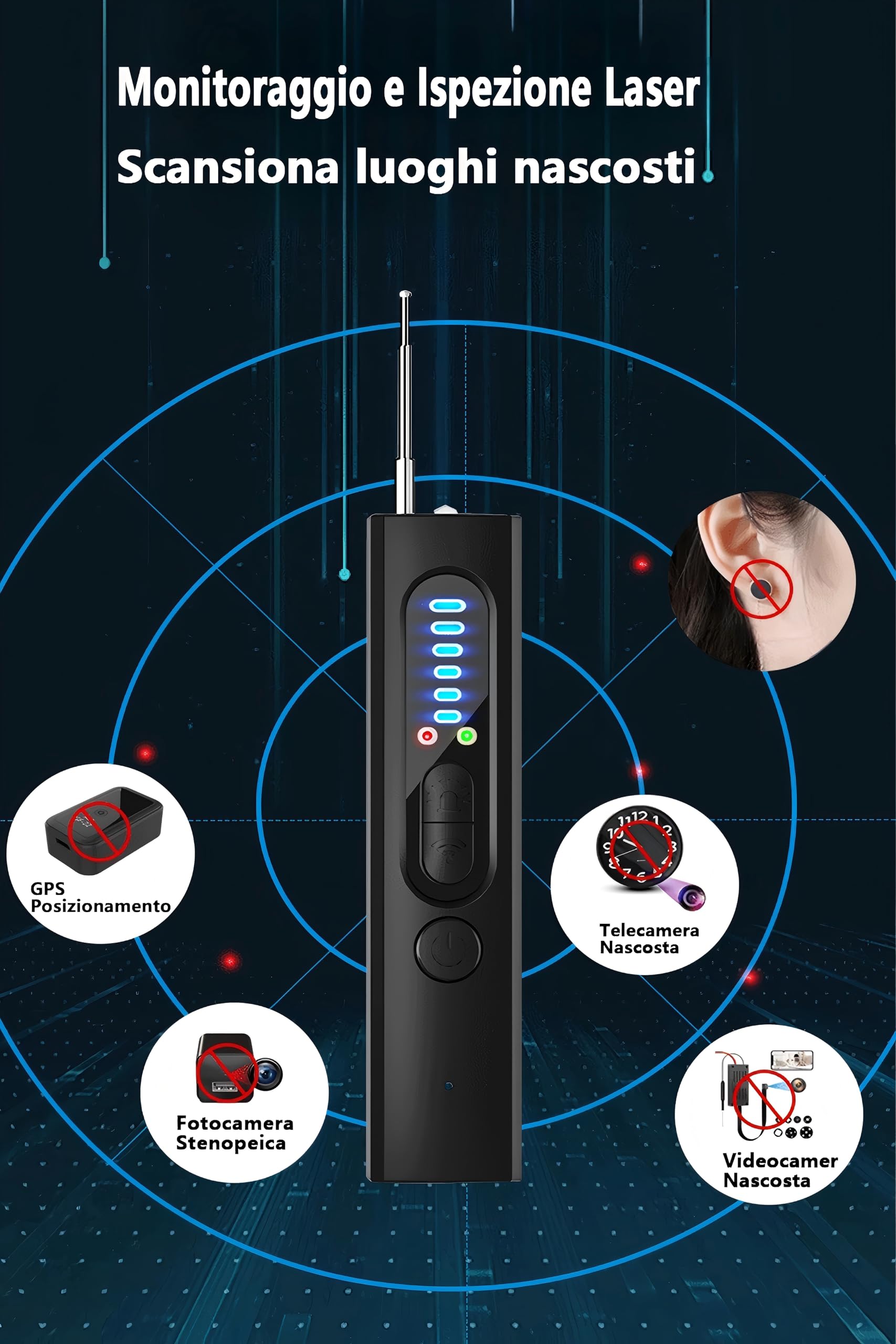 Micro Espion Détecteur, Détecteurde Fréquence Camera Espion, Détecteur de Caméra Cachée, sans Fil, Détecteur de Bugs pour Bureau, Hôtel, Maison Micro（1.5 * 3 * 10 ）