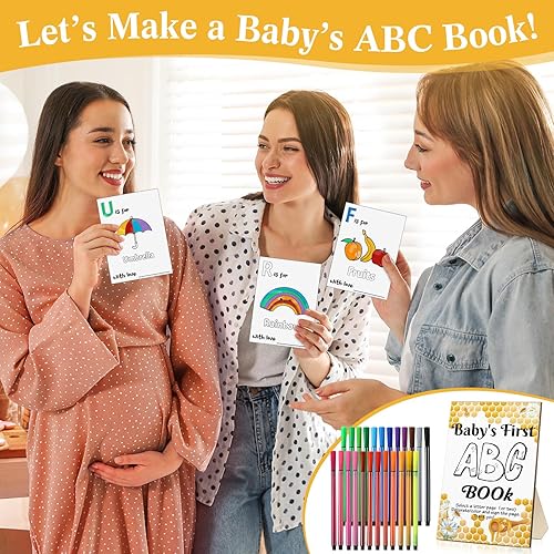 Miniatura 6 de Geelin Divertidas tarjetas de juego para colorear con texto en inglés "Baby Shower Game", con 26 letras del alfabeto de la A a la Z, con 24