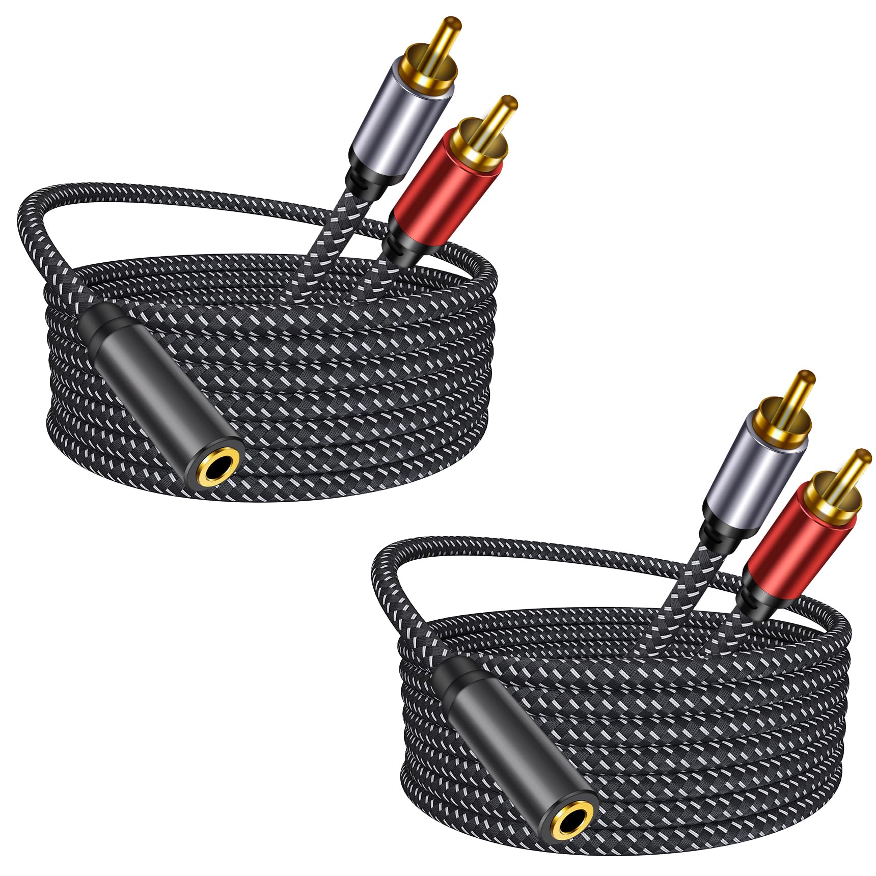2Pack 3.5mm Female to 2 RCA Male Cable: 1ft Braided Double Layer Shielded Zinc Alloy Stereo Audio Y Cable Splitter Adapter Compatible for TV,Smartphones, MP3, Tablets, Speakers,Home Theater 1ft