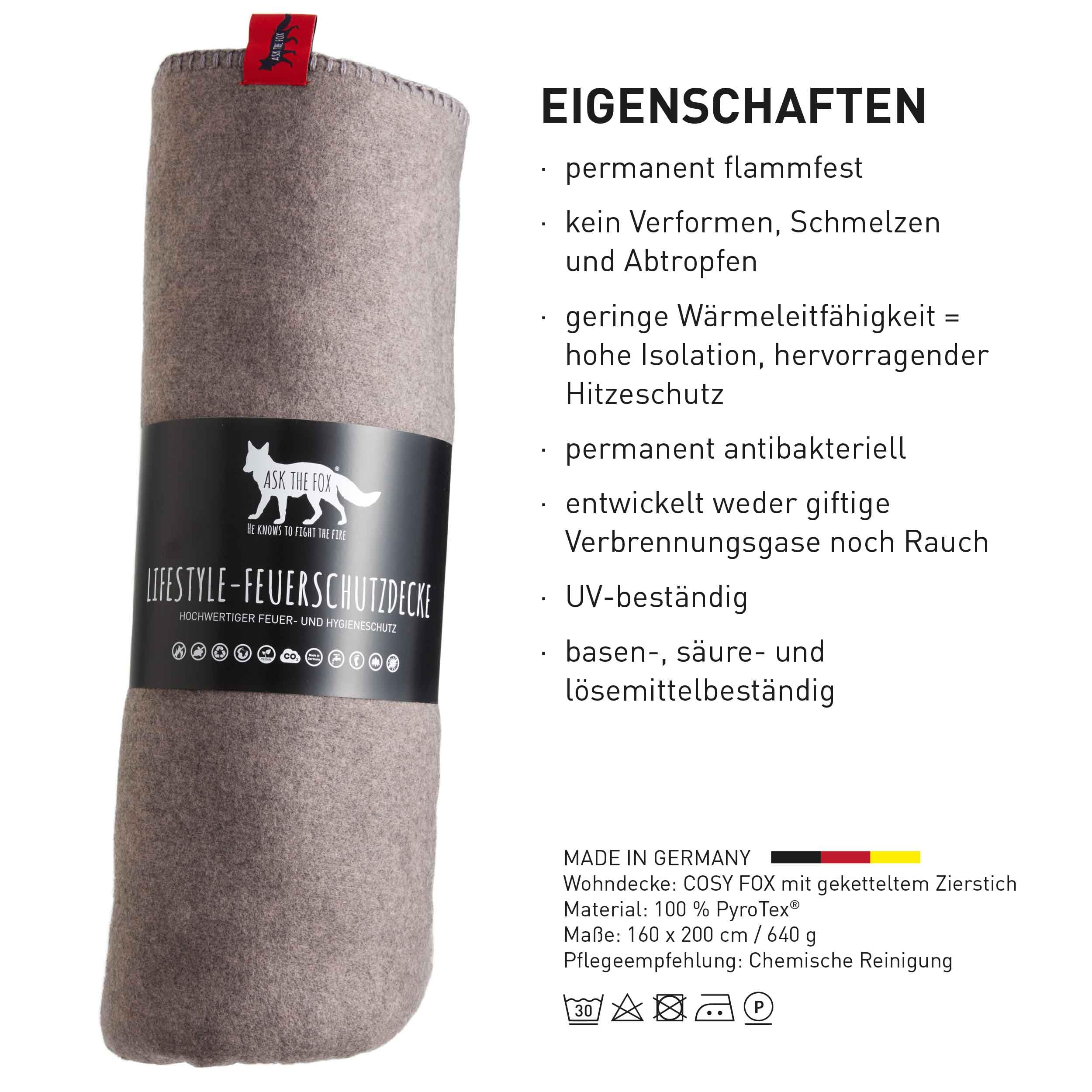 Feuerschutz-Kuscheldecke – feuerfeste Decke aus 100% PyroTex – weich & antibakteriell – nachhaltige Schutzdecke gegen Feuer – Feuerdecke kuschelig Grey-Sparkeling