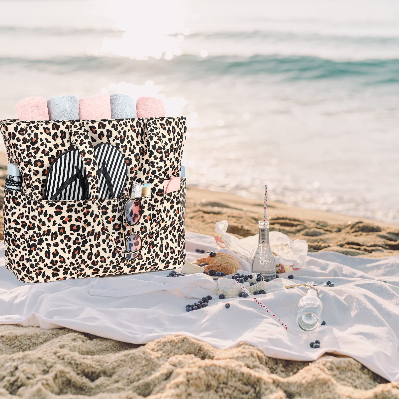 Bluboon Strandtaschen für Damen, groß, wasserdicht, mit Nassfach für Pool, Wochenende, Reisen, Fitnessstudio