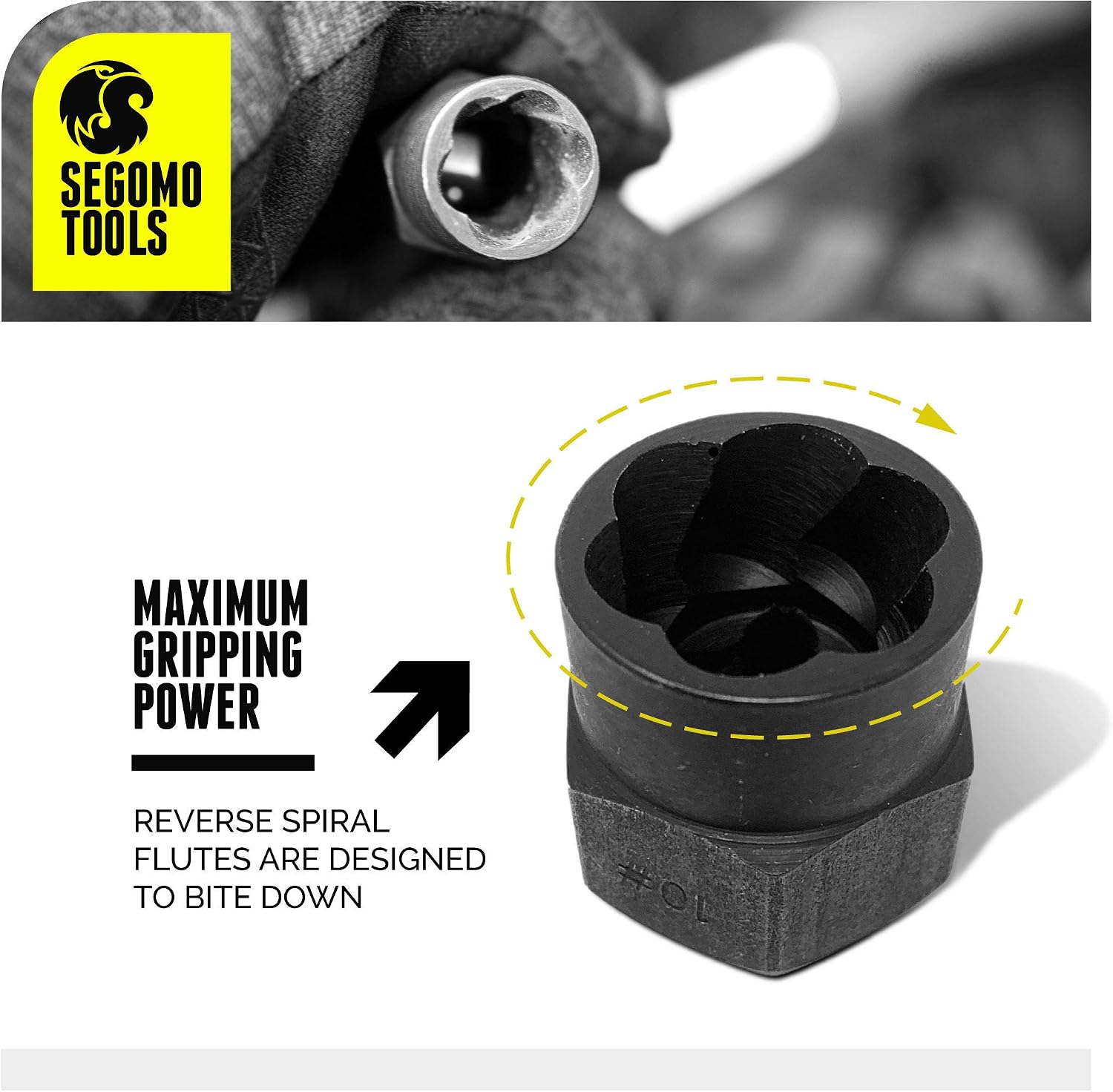 Segomo Tools 10 Piece Lug Nut Remover & Bolt Extractor - Metric and SAE Extractor Set - 10-19mm Stripped Bolt Remover & Nut Extractor Set - Stripped Lug Nut Remover Kit - NBE10919MM