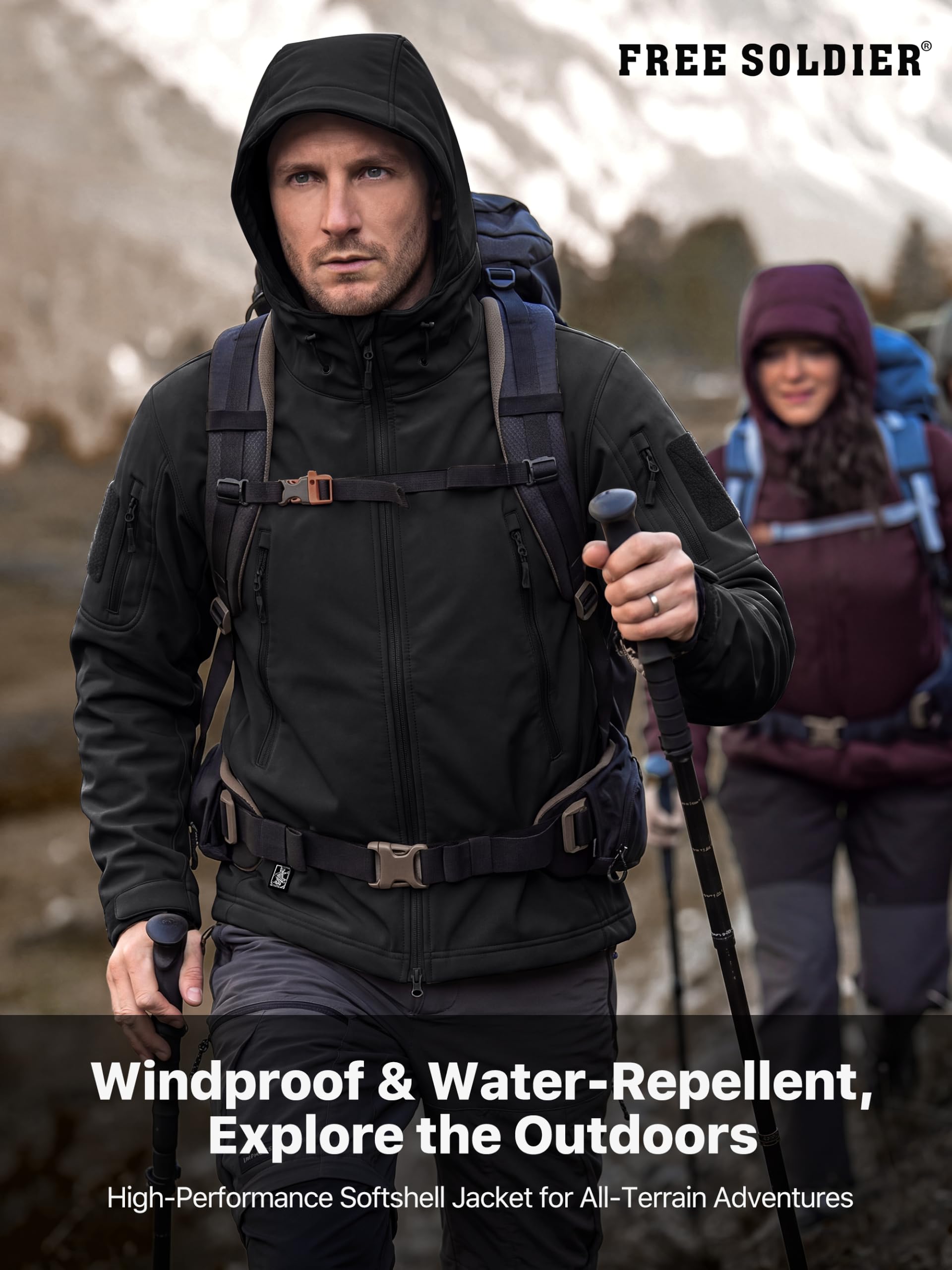 FREE SOLDIER Veste Softshell imperméable à Capuche pour Homme