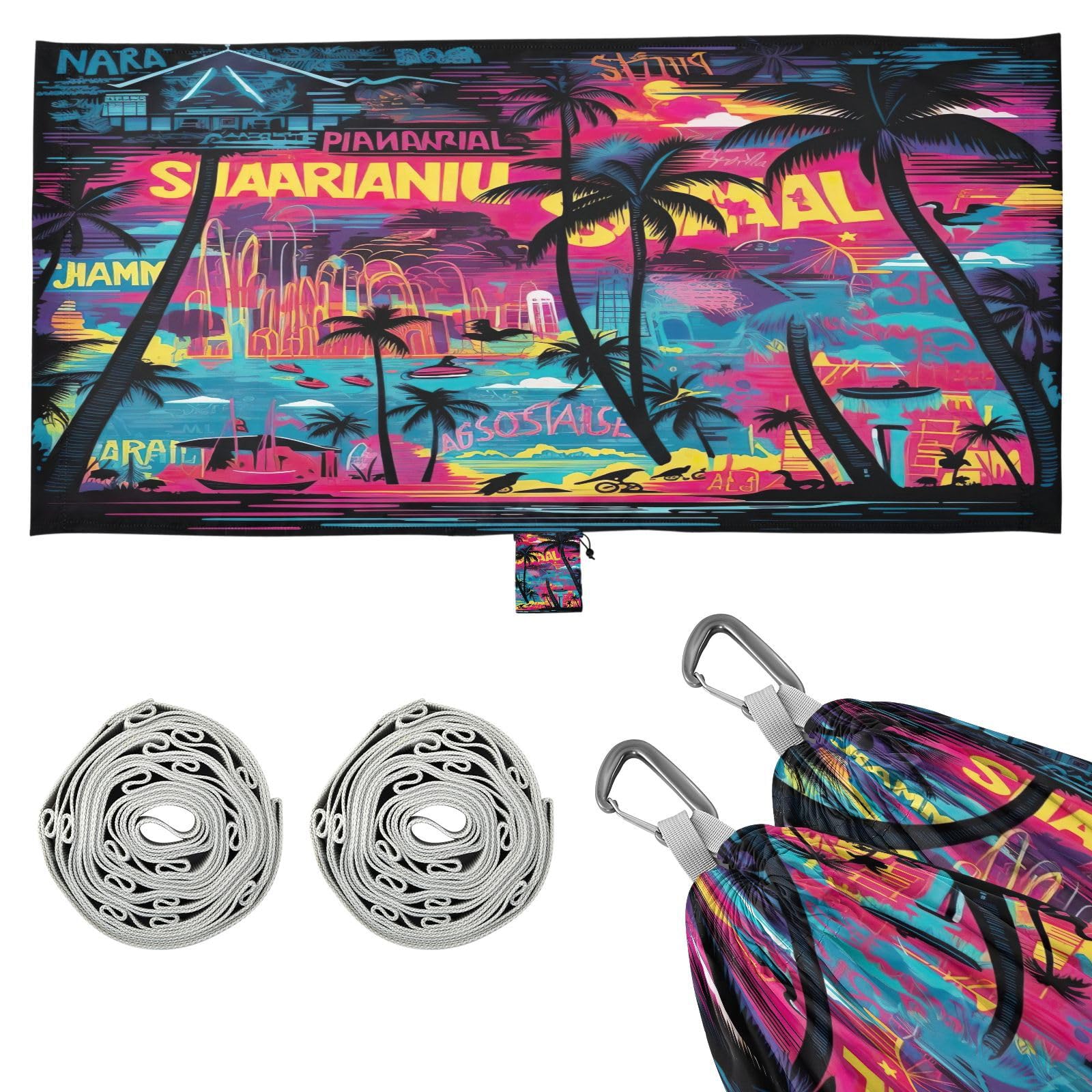 ATTX Tropical Palm Trees Camping Hammock - Lightweight & Portable Hammocks, Heavy Duty 330lbs Capacity for Indoor, Hiking, Backpacking, Travel, Backyard, Beach#490