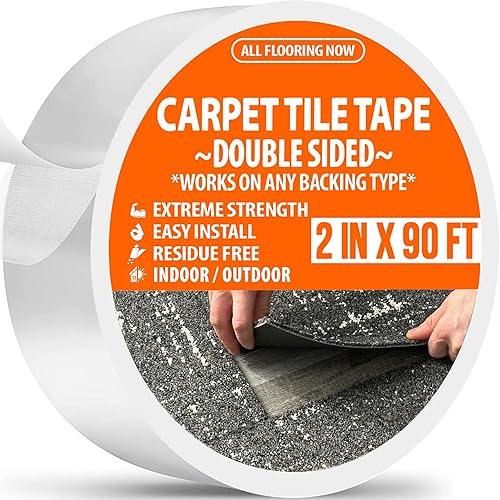 Cinta adhesiva de doble cara para azulejos, 2 x 90 pies, agarre para alfombras de interior y exterior, para alfombras de área en madera dura, vinilo