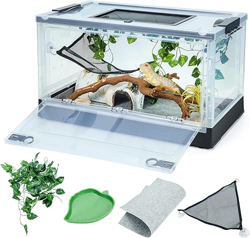 Miniatura 1 de BINANO Terrarios plegables de reptiles, tanques de serpiente y recintos para dragones barbudos, iguanas, lagartos, geckos con cresta, vistas claras,
