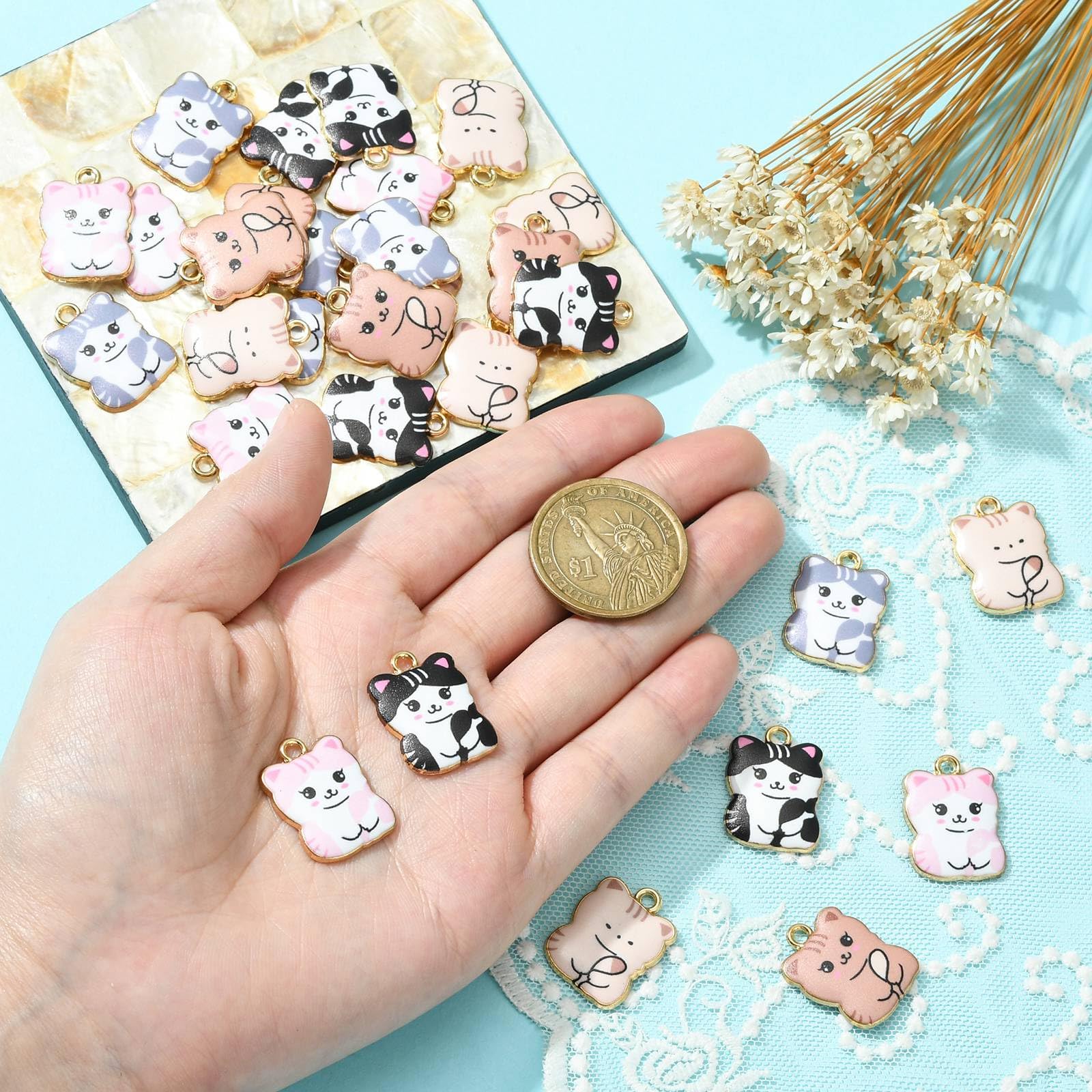 Stiesy 30Pcs 5 Style Cat Charms Pendants Enamel Pet Kitten Charms Cute Animal Dangle Charms for DIY Crafts Bracelet Jewelry Making - Image 3