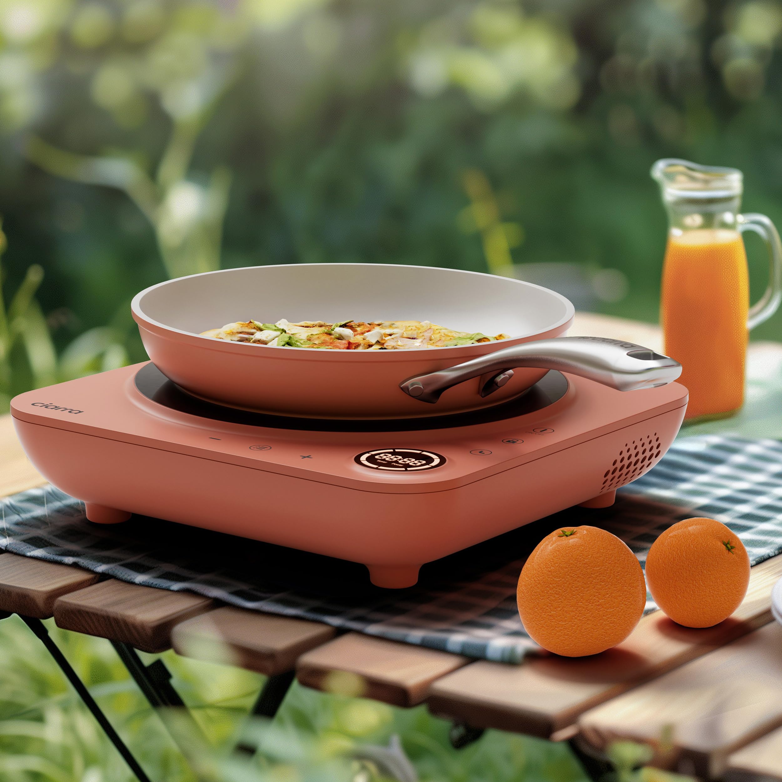 Ciarra Plaque de Cuisson à Induction, Portable, 2000 W, 8 Nveaux de Puissance, Minuterie de 240 Minutes, Commande Tactile, Orange