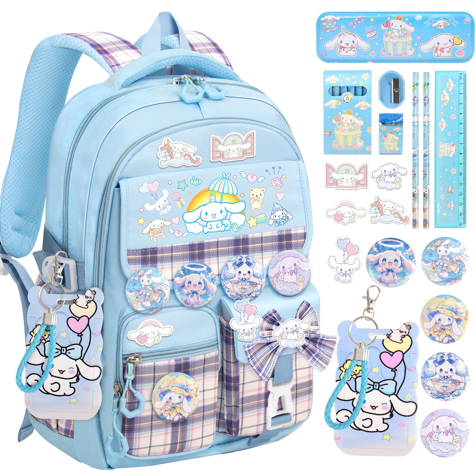 16 5 19IN School Backpack for Girls with 24Pcs Accessories Anti-Theft Kids Backpack for Students New Semester Presents
