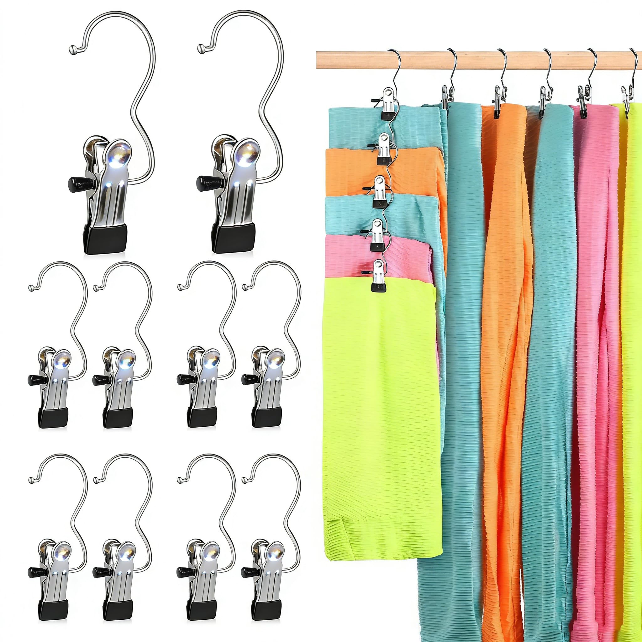 Perchas para pantalones con clips, organizador de leggings de metal para armario, paquete de 20 perchas que ahorran espacio con clips para pantalones de yoga, organizadores de armario y almacenamiento