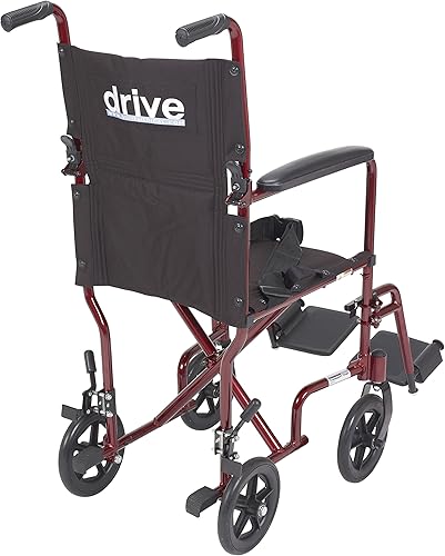 Miniatura 2 de Drive Medical Silla de ruedas de transporte plegable ligera con reposapiés abatibles color rojo