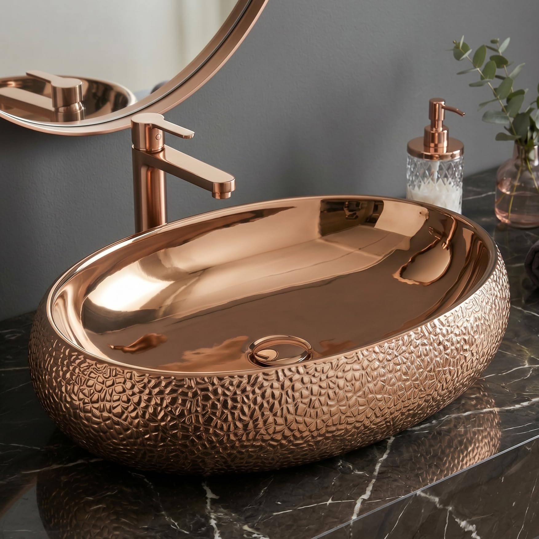 BASSINO Table Top Wash Basin - White & Rose Gold -23