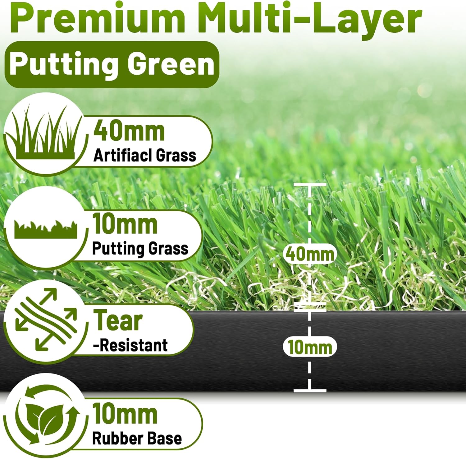 Bearwill Golf Putting Green,5ft x 10ft Golf Practice Putting Mat,Professional Large Golf Training Mat for Indoor Outdoor Garage Backyard