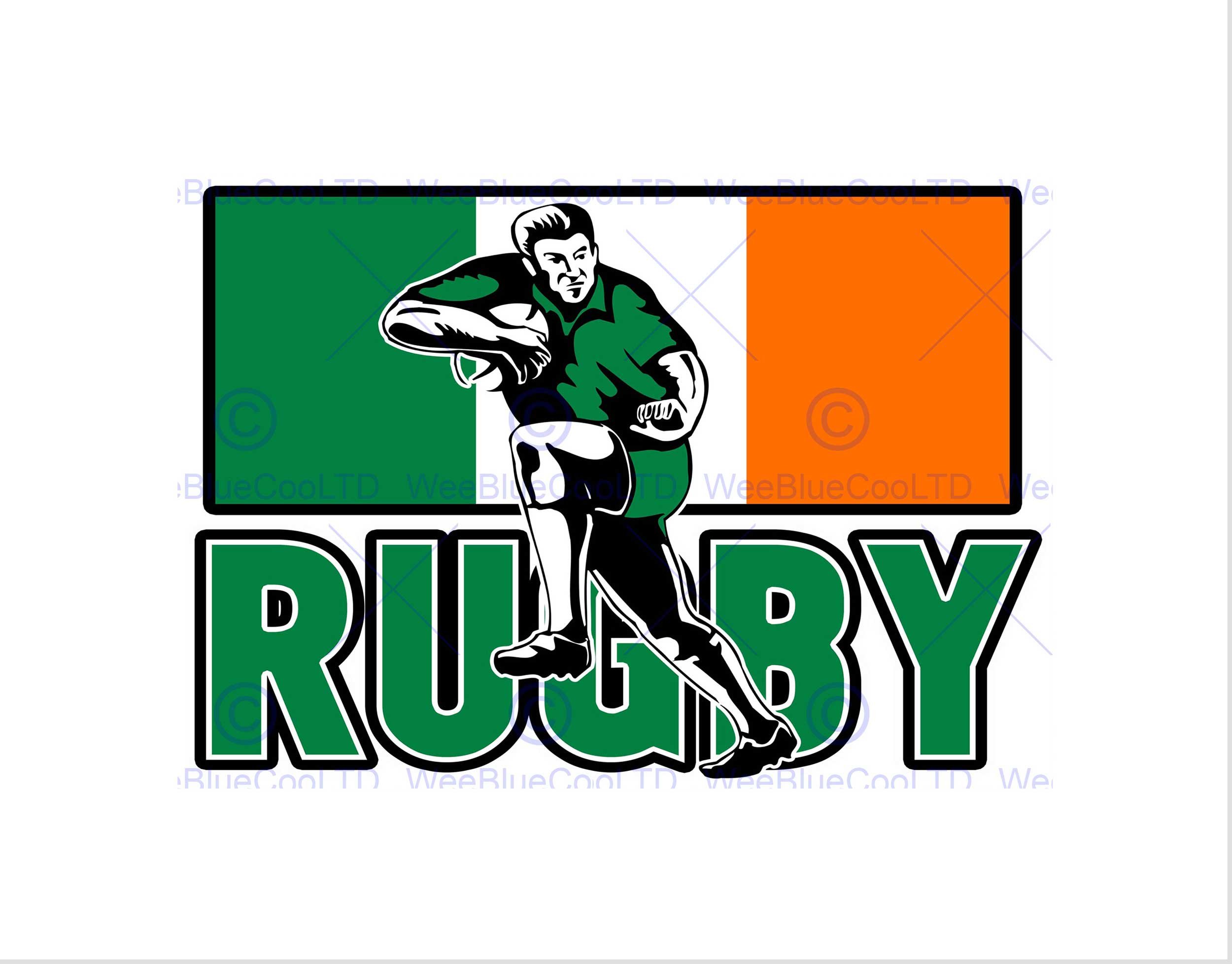 Wee Blue Coo PAINTING SPORT IRELAND RUGBY FOOTBALL FLAG IRISH PLAYER FRAMED PRINT B12X8351