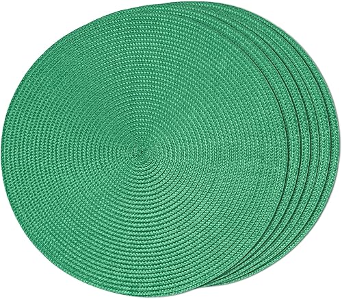 Miniatura 31 de FunWheat Juego de 6 manteles individuales redondos trenzados para mesas de comedor, tejidos, lavables, antideslizantes, para decoración (rojo Rojo