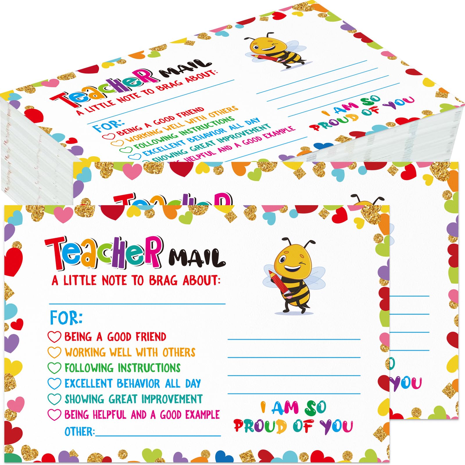 FaCraft 50PCS Teacher Mail Notes to Parents - Good Behavior Incentive Motivational Cards Happy Mail Postcards to Send Home for Preschool Kindergarten