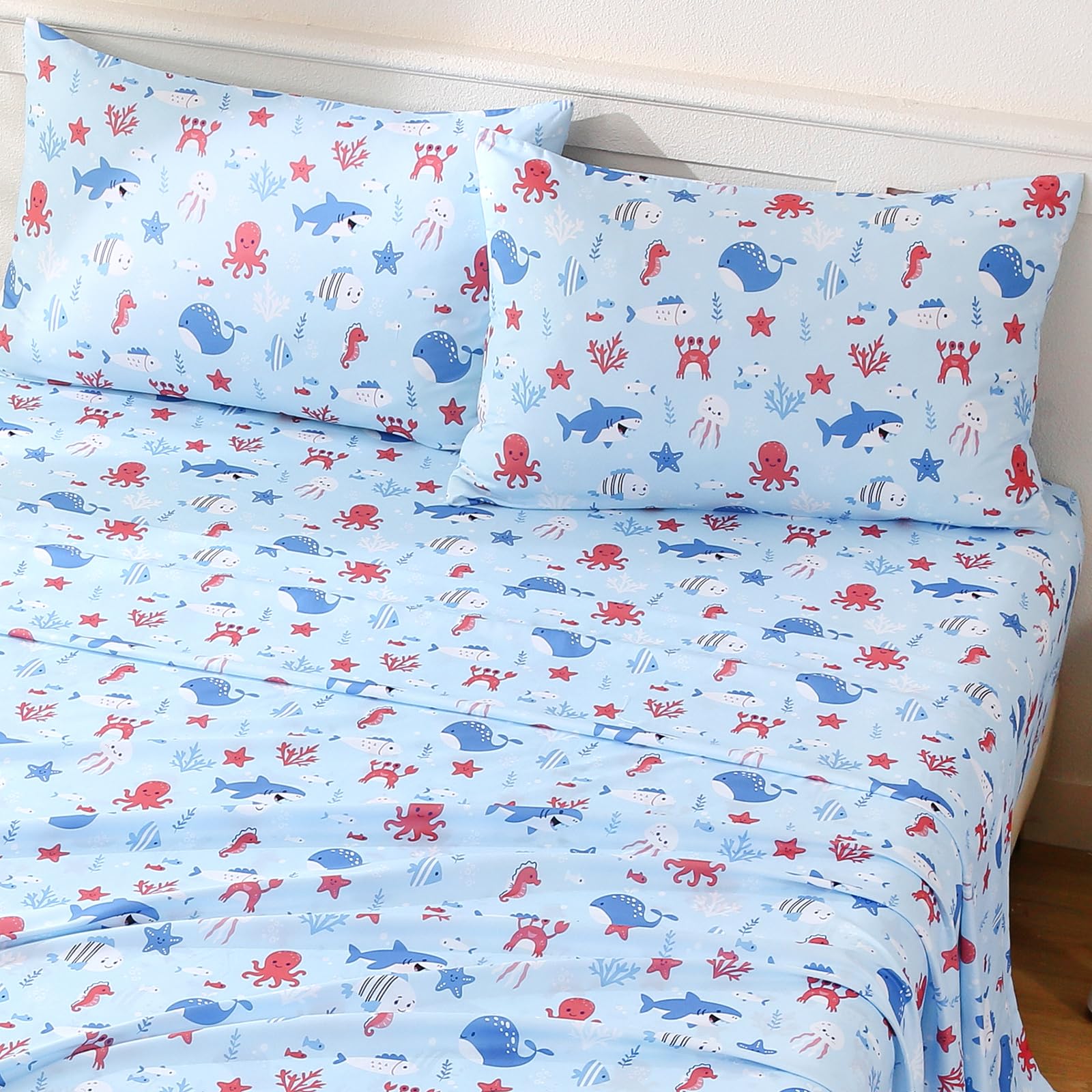 Queen Sheet Set Kids 4 Pieces Breathable Soft Microfiber Bedsheets for Child Boys Girls Anti Pilling Deep Pockets