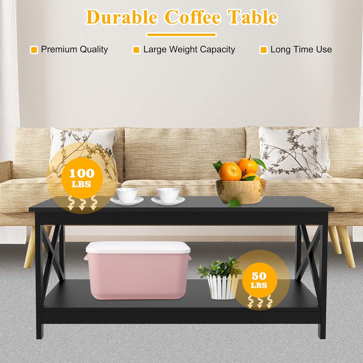 Buy Binrrio Mid Century Modern Coffee Table Industrial Black Center