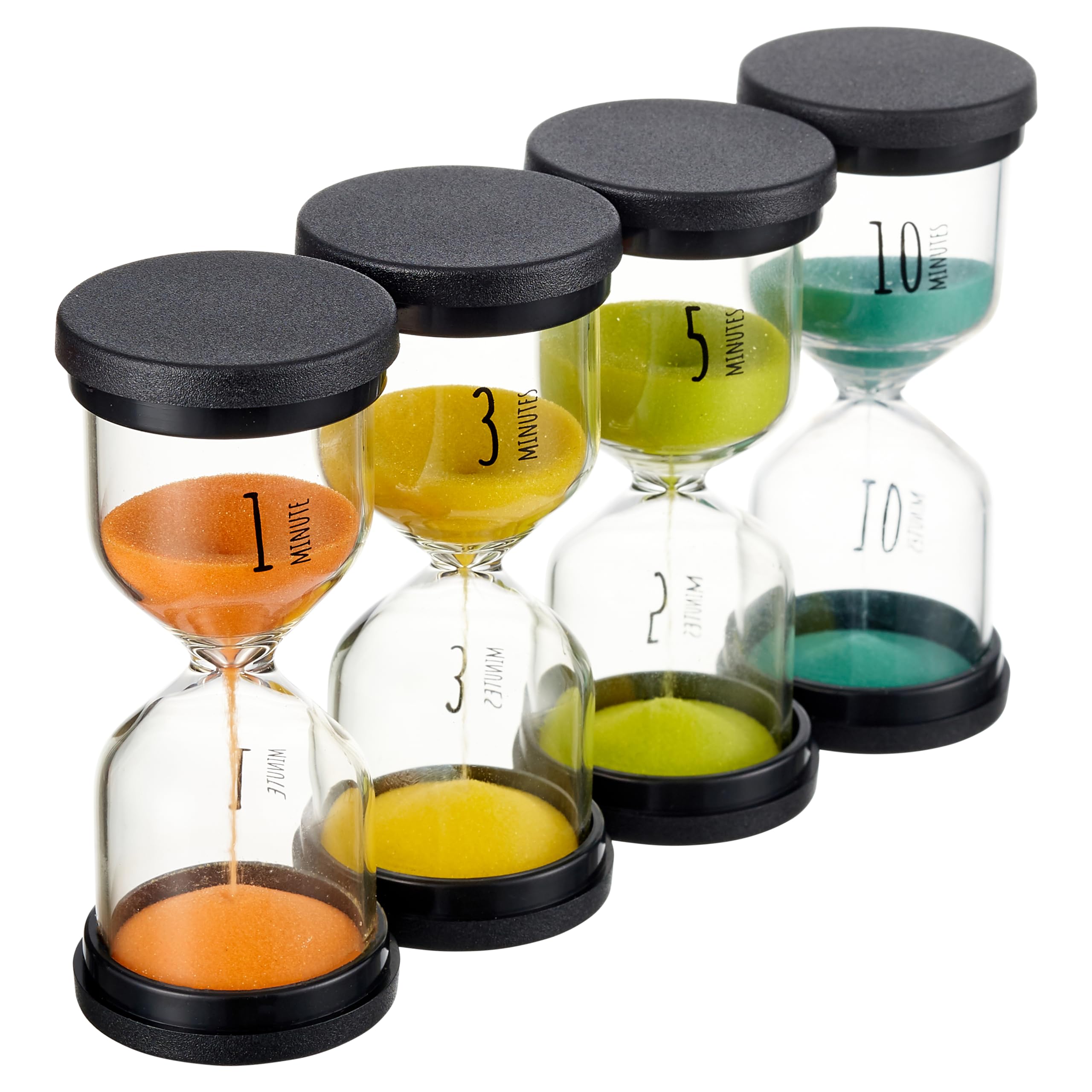 THE TWIDDLERS 4 Sand Clock Hourglass Timers - 1, 3, 5, 10 Minute Kids Sand Timer, Visual Time Tracker, Home Office Game Hourglasses, Egg Sand Timers for Kids & Autistic Children