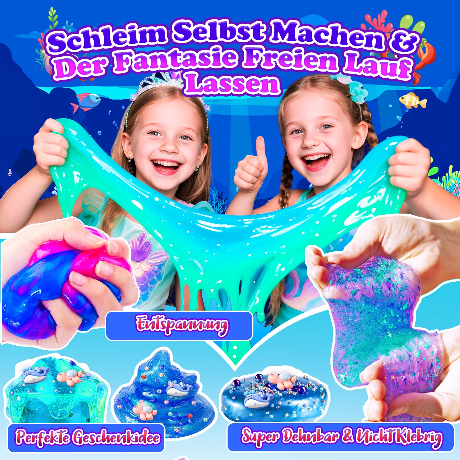 iKidiki Schleim Kinder, Galaxy Ozean Schleim Selber Machen Set Spielzeug ab 6 7 8 9 10 11 12 Jahre Mädchen Jungen DIY Slime Kindergeburtstag Geschenk Mädchen 6-12 Jahre Slime Set zum Selbermachen