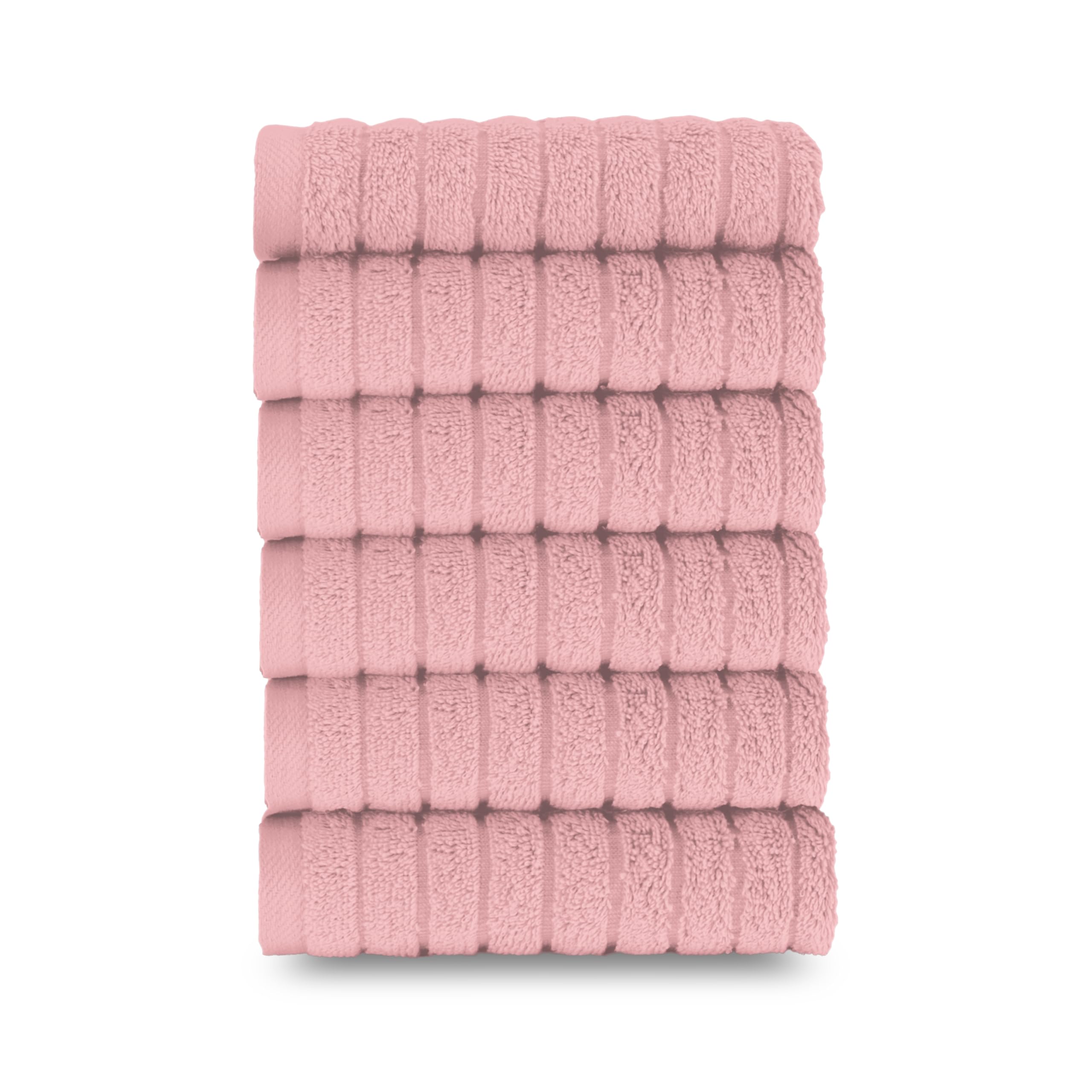 Elegant Comfort 100% Turkish Cotton Corduroy Ribbed Luxury Washcloths 6 Pack Soft 13 x 13 Inch - Higly Absorbent, Durable, Quick Dry, Spa Premium Hotel Quality for Bathroom or Travel, Dusty Rose
