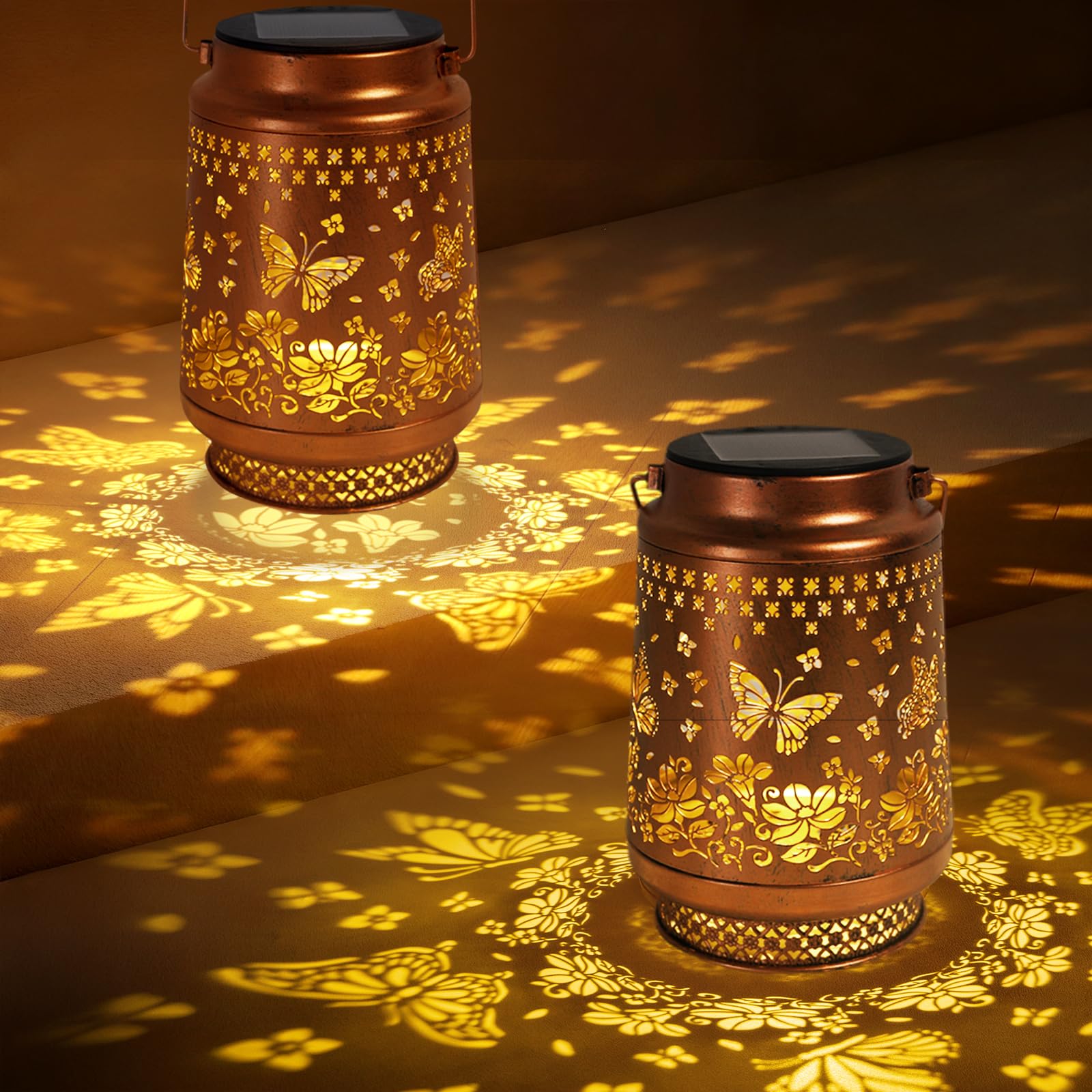 Mothers Days & Birthday Gifts for Mum Women, 2 Pack Butterfly Solar Lanterns Garden Ornaments Outdoor, Butterfly Gifts Presents for Mum Grandma Her, Metal Hanging Garden Lights for Patio Lawn Yard