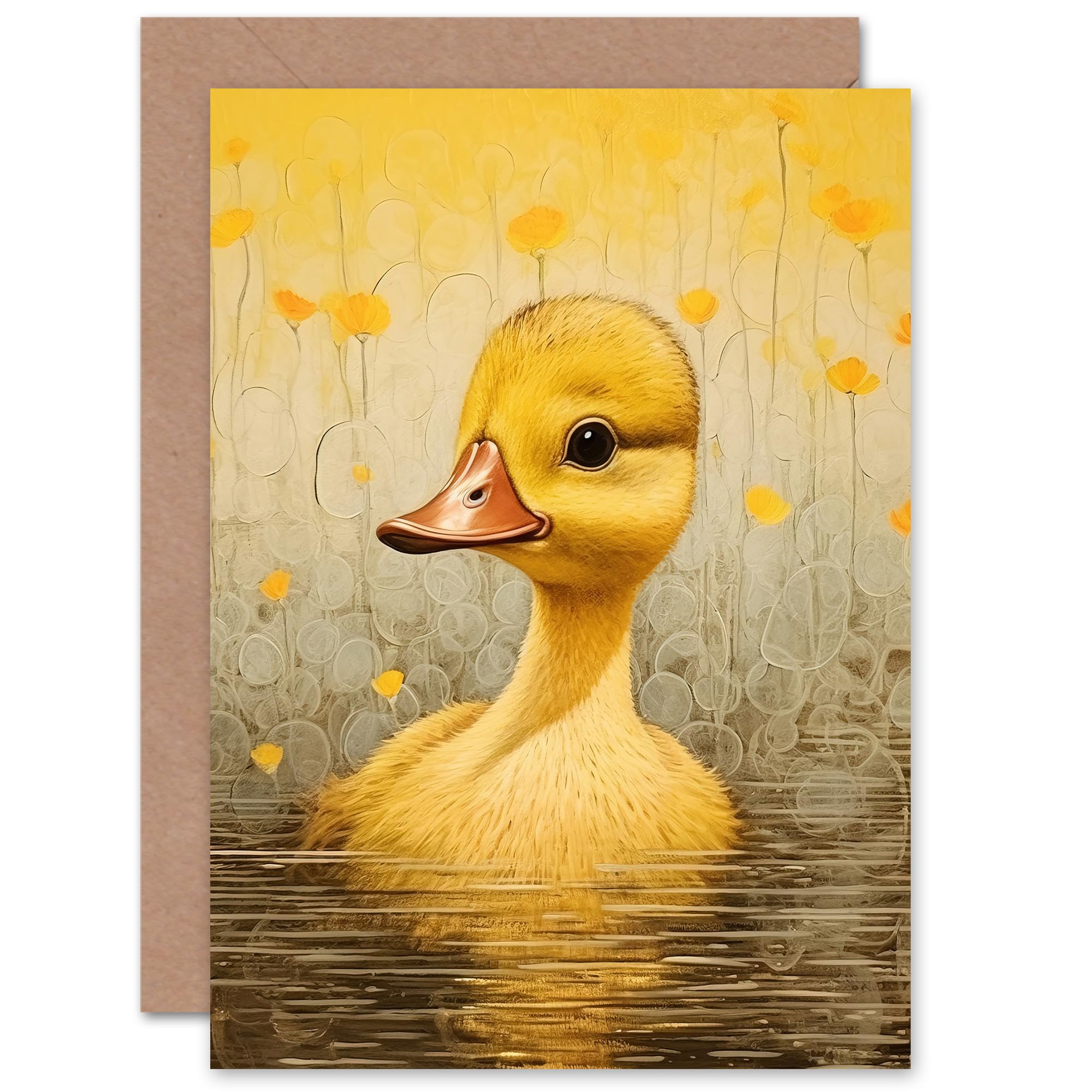 Artery8 Yellow Duckling Kids Baby for Child Children Birthday Thank You Congratulations Blank Art Greeting Card