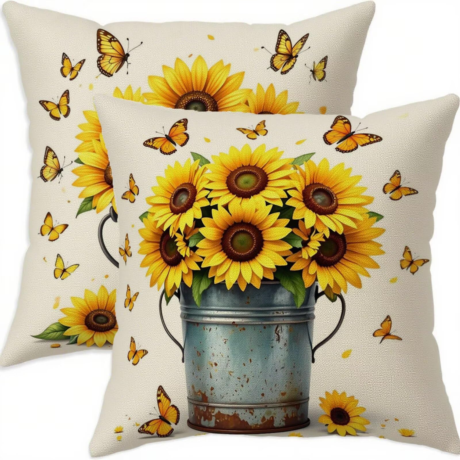 Housse coussin 70x70cm déco tournesol pour un patio ensoleillé