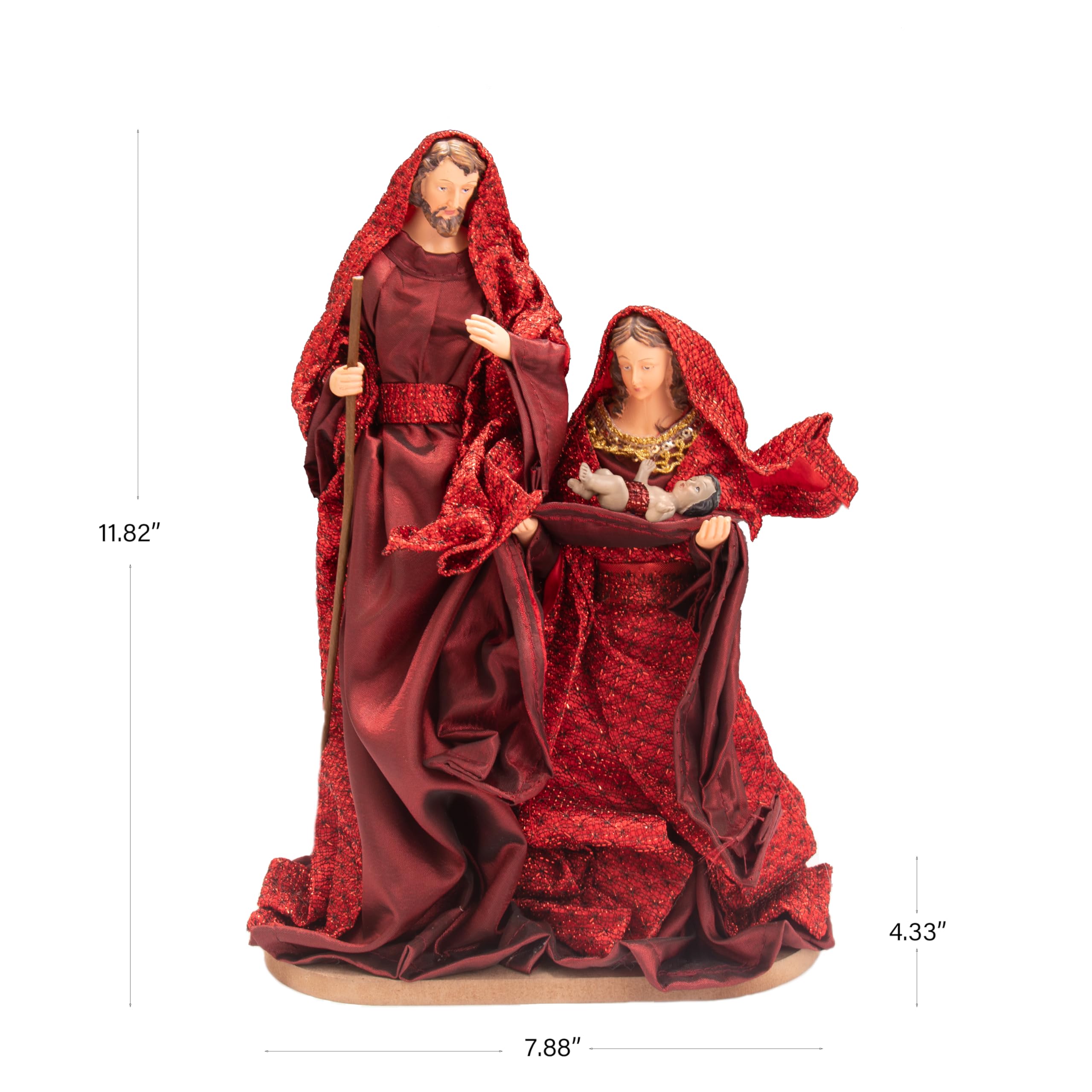 Nazareth Store Ensemble de crèche rouge en tissu résine coton vêtements sainte famille trois personnes ornements