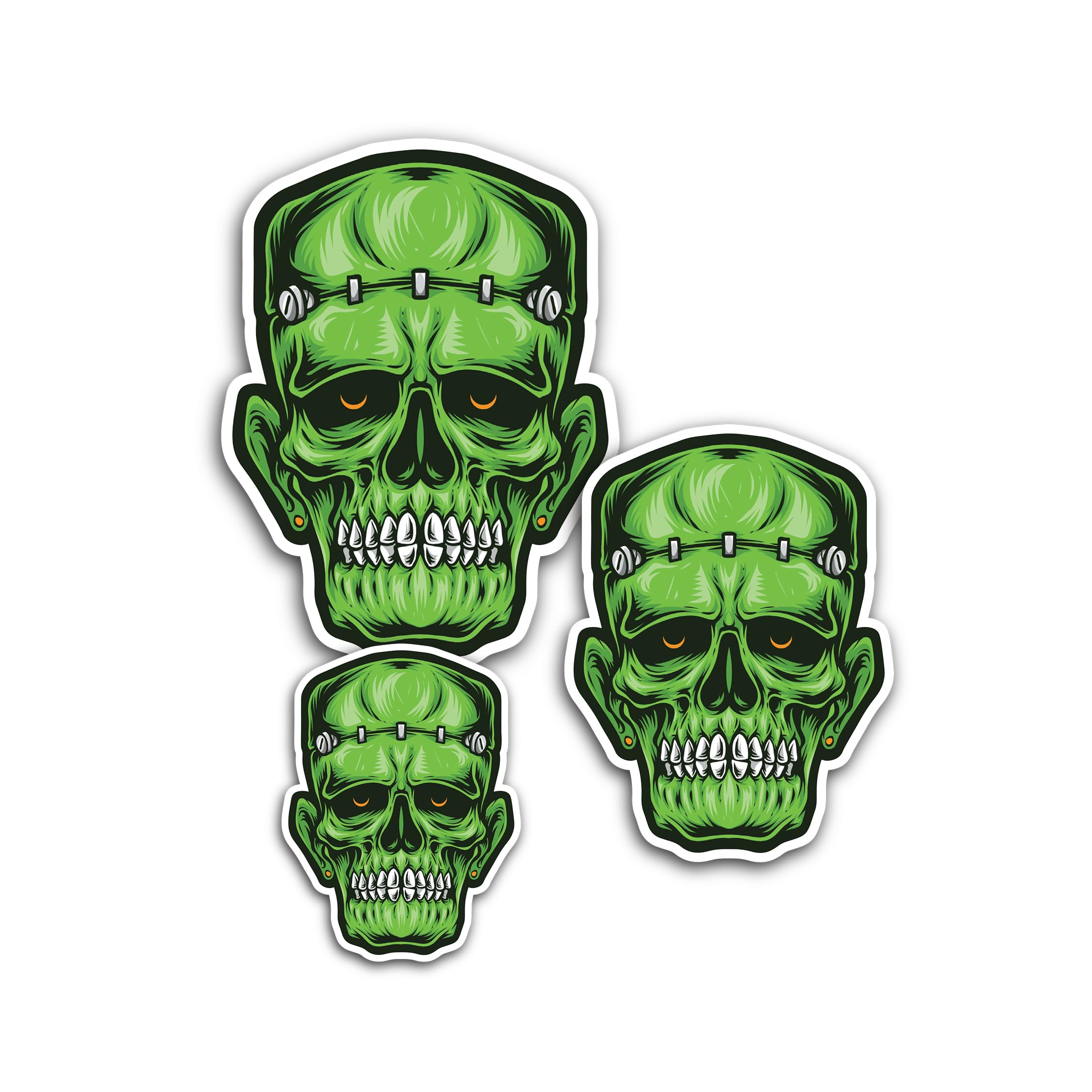 3 (Pieces) 1" 2" and 3" Frankenstein Skull Decal Sticker, Waterproof & Scratch Resistant for Many Purpose Like Cars, Trucks, Laptops, Phones, Windows