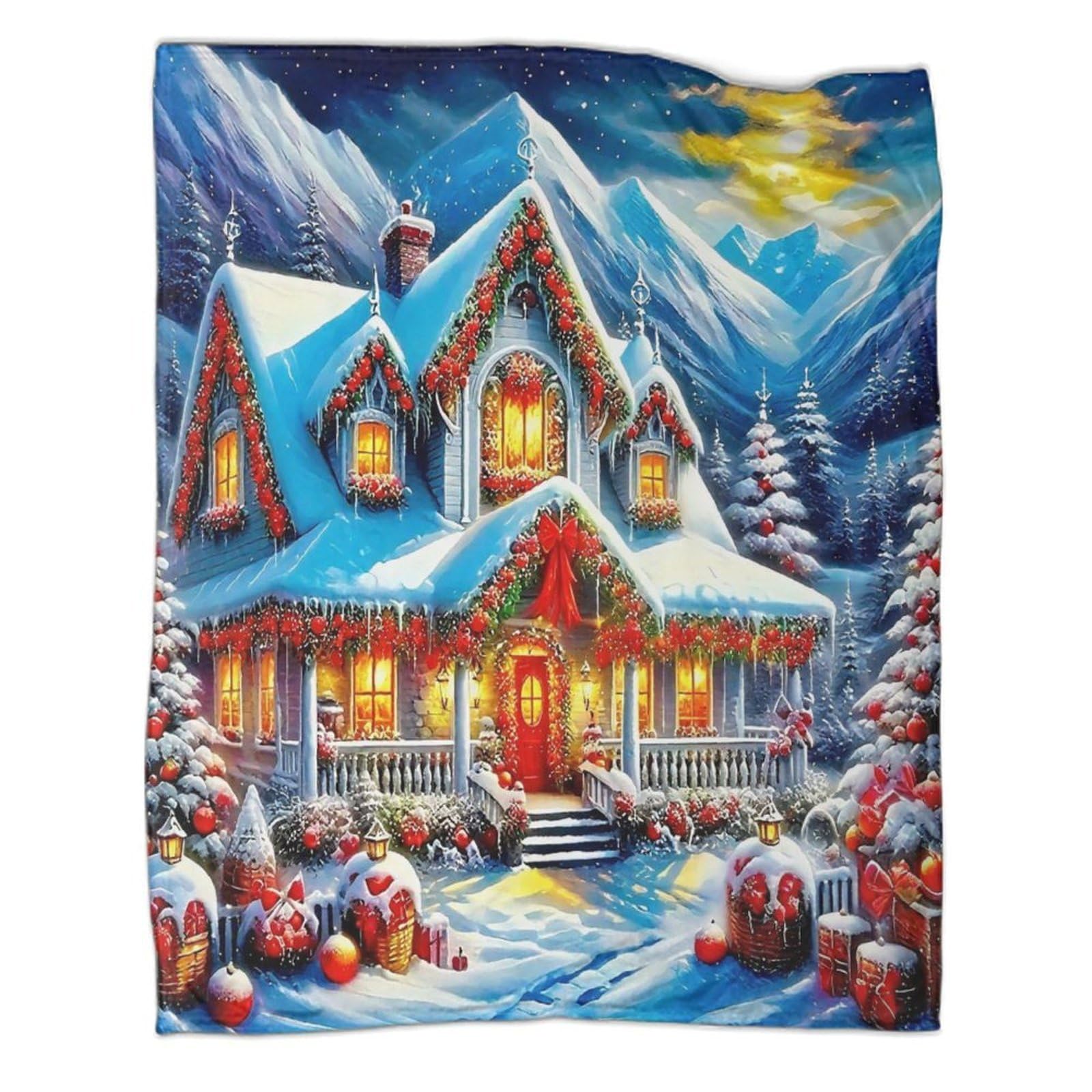Couverture flanelle château de Noël idée cadeau enfant 100x130cm pour garçons et filles