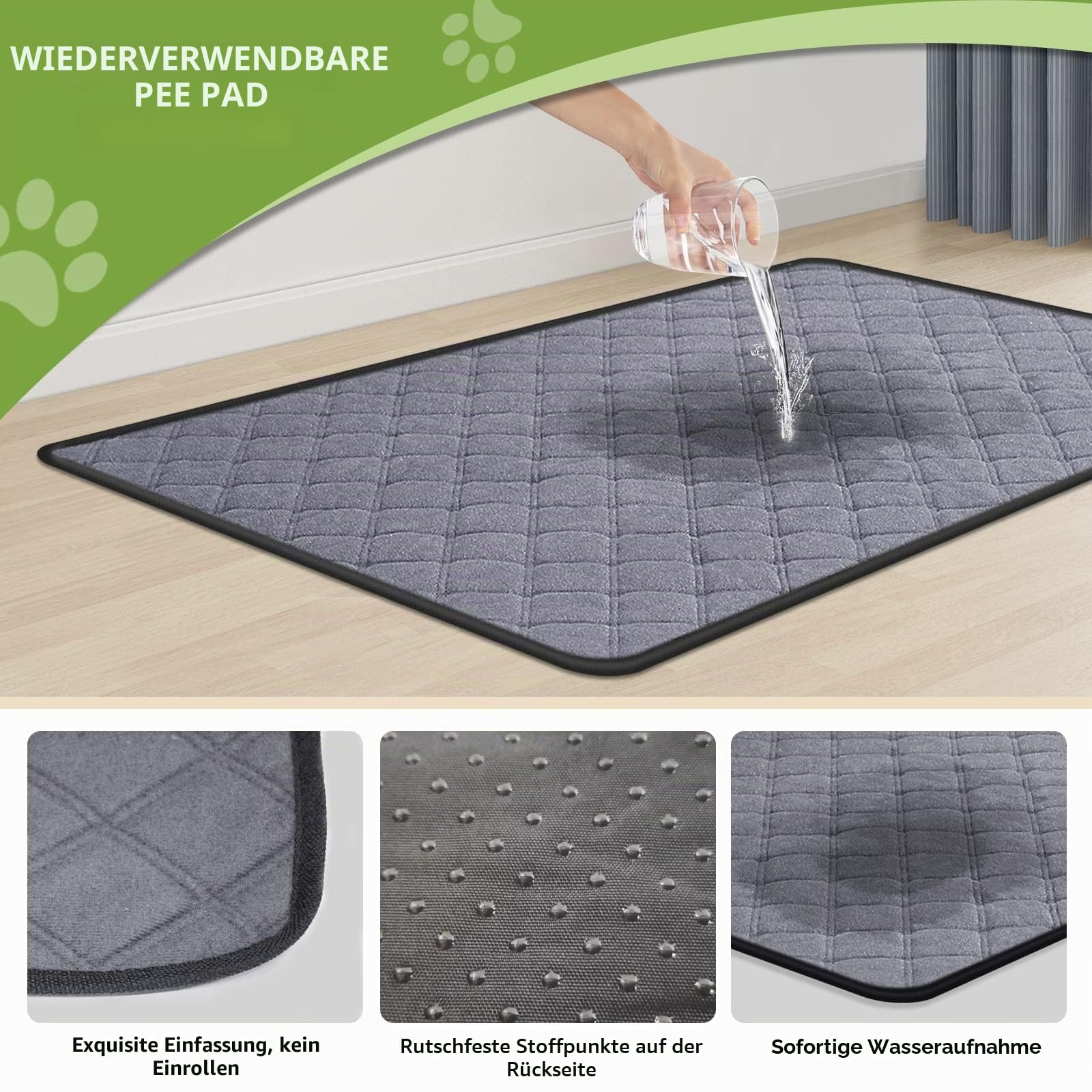 60 x 90 cm Hundegras-Pad mit Tablett für Innen-und Außenbereich,große Hunde-Töpfchentraining ist EIN komplettes Töpfchensystem Gras-Pinkelpads für Hunde mit Tablett ist wiederverwendbar