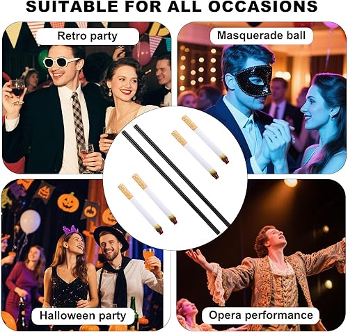 Miniatura 6 de 2 soportes largos para cigarrillos y 4 cigarrillos falsos, accesorios de disfraz de los años 20 para mujer, accesorios de disfraz de Flapper Cosplay
