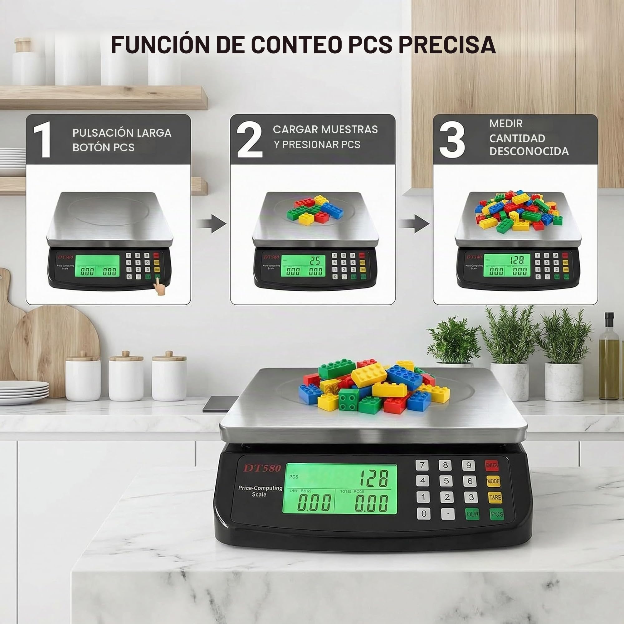 Báscula Digital Cocina 30kg Alimentos Comercial Conteo Tara | Báscula de alta precisión para panadería, carne y envíos con función tara, conteo y diseño resistente