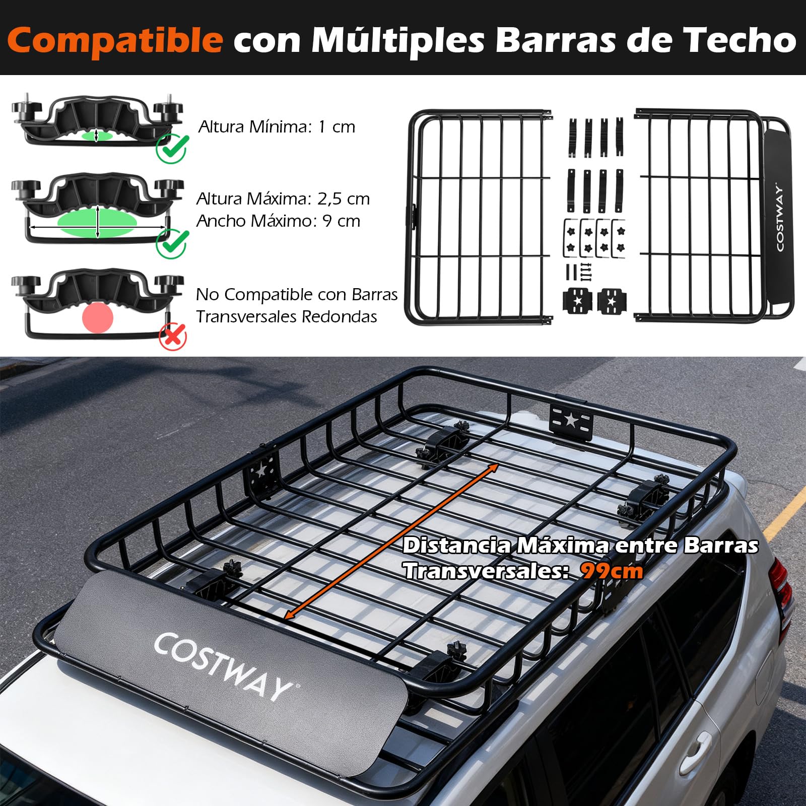 COSTWAY Cofre Techo Coche 425L, Cofre de Techo para Vehículo con Bolsa Impermeable de de Almacenaje, Carga 90 kg, Portaequipajes Universal con Correas de Trinquete para SUV, Camión, Berlina