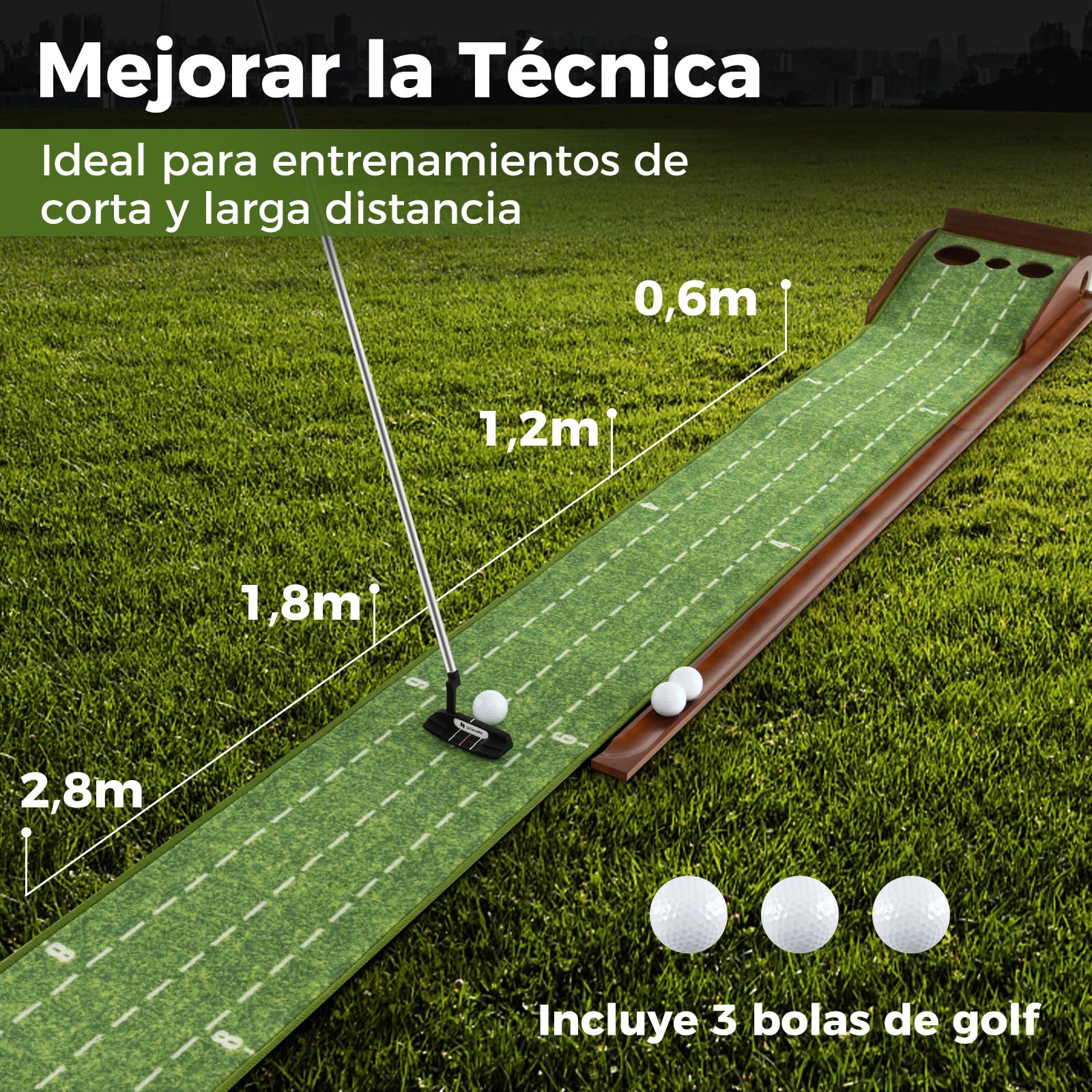 COSTWAY Mini Golf, Alfombra de Putting de Entrenamiento de Golf Interior y Exteriores, 1/2/3 Tamaños De Orificios, Retorno automático de la Bola, 3 Pelotas, Cesped de Minigolf (3 Orificio)