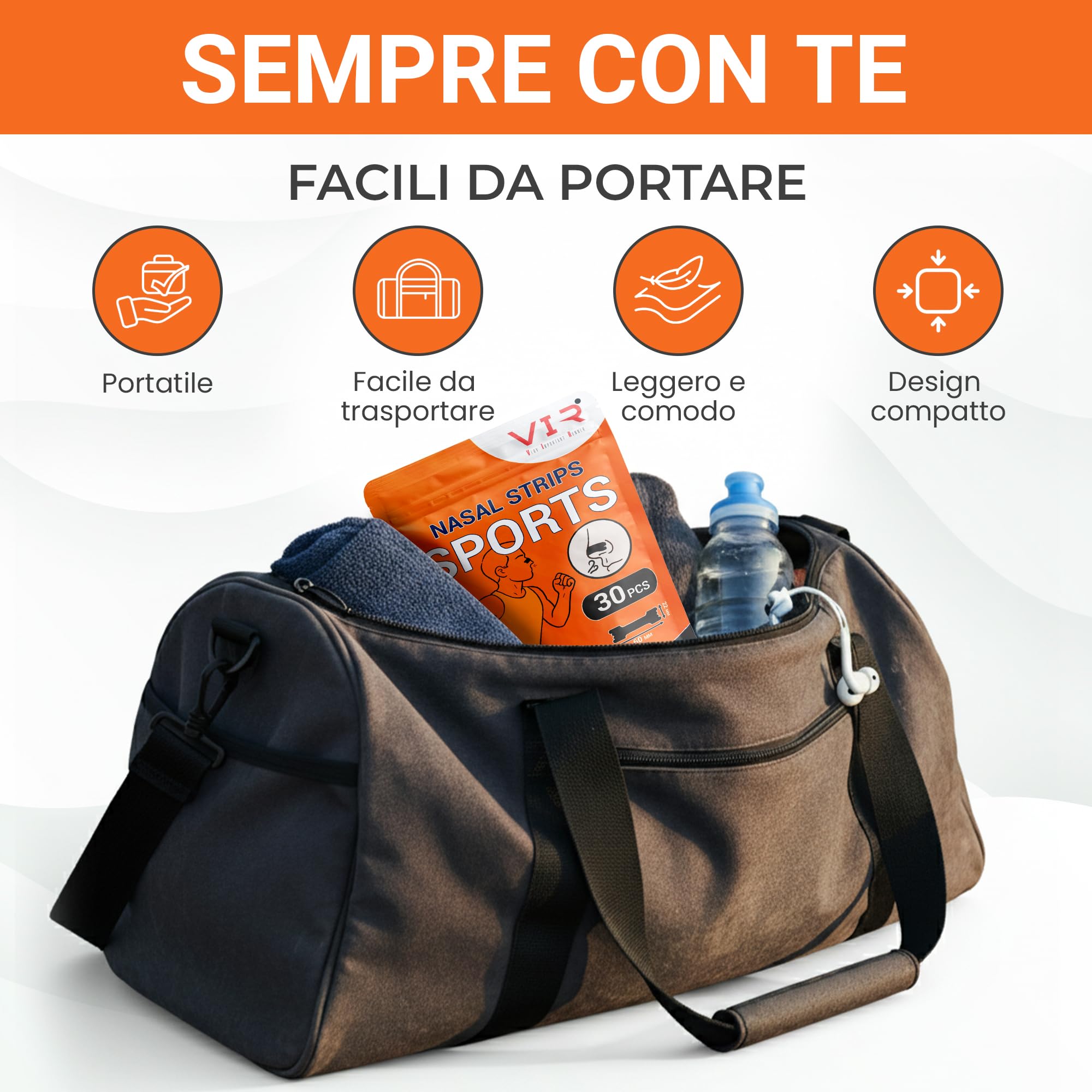 Set da 30 Cerotti Nasali per Sport Neri - Migliora la Respirazione e le Prestazioni - Nasal Strips Sport Extra Forte per Corsa, Ciclismo, Fitness e Tennis (60 x 22 mm)
