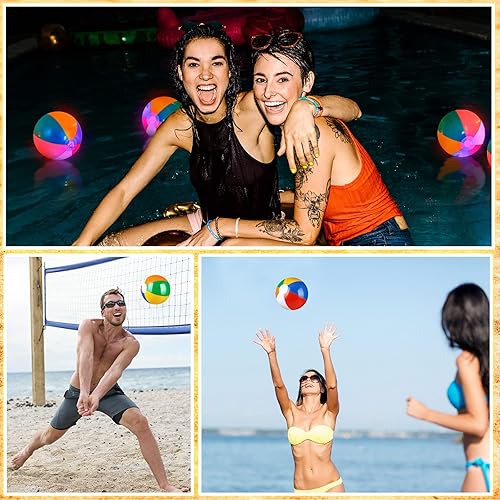 Miniatura 6 de 50 bolas de playa que brillan en la oscuridad de 5 pulgadas, mini bolas de playa de arco iris iluminadas, bola de playa LED para verano, piscina,