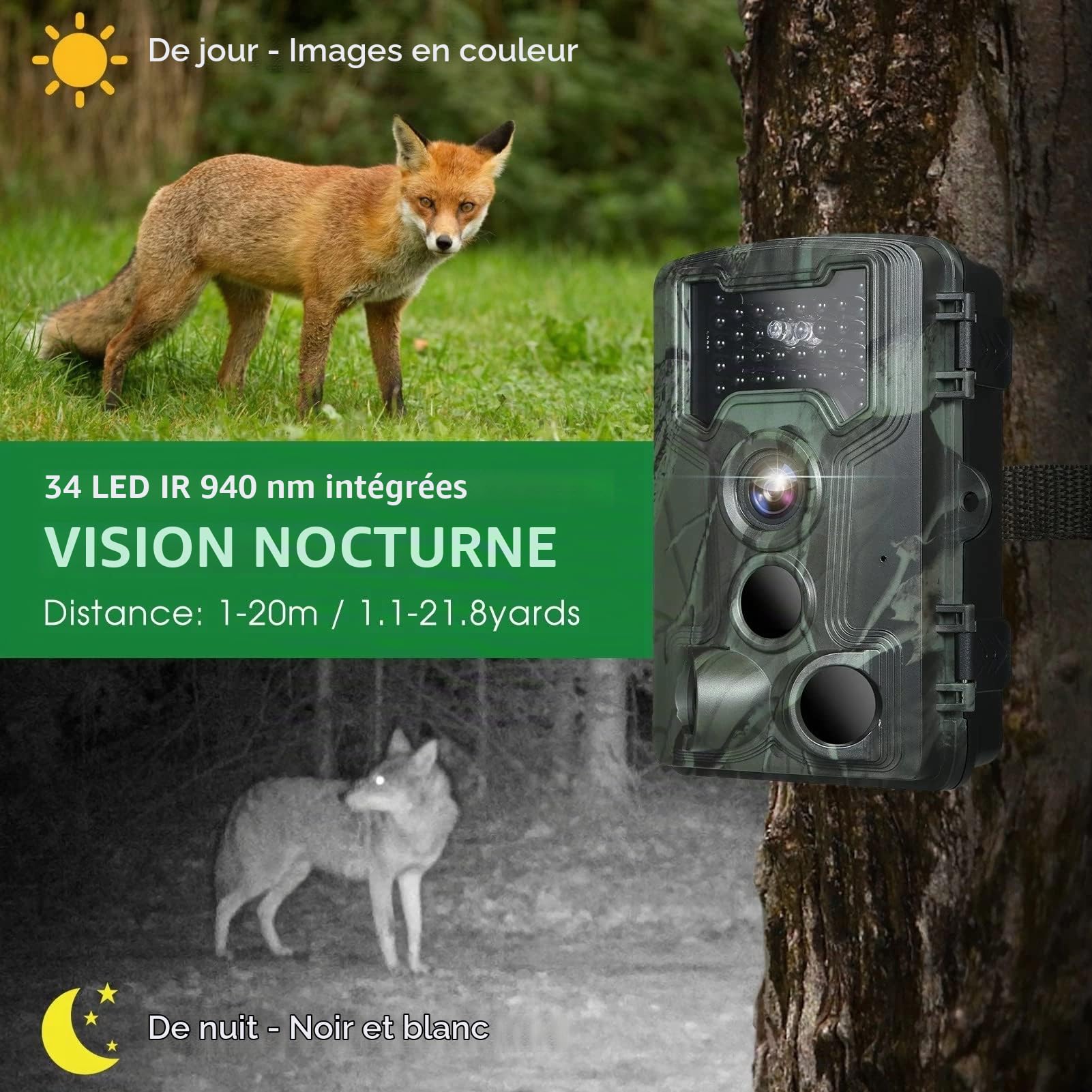 EMEBAY Caméra de Chasse Surveillance 36MP 1080P IP66 Étanche Écran LCD