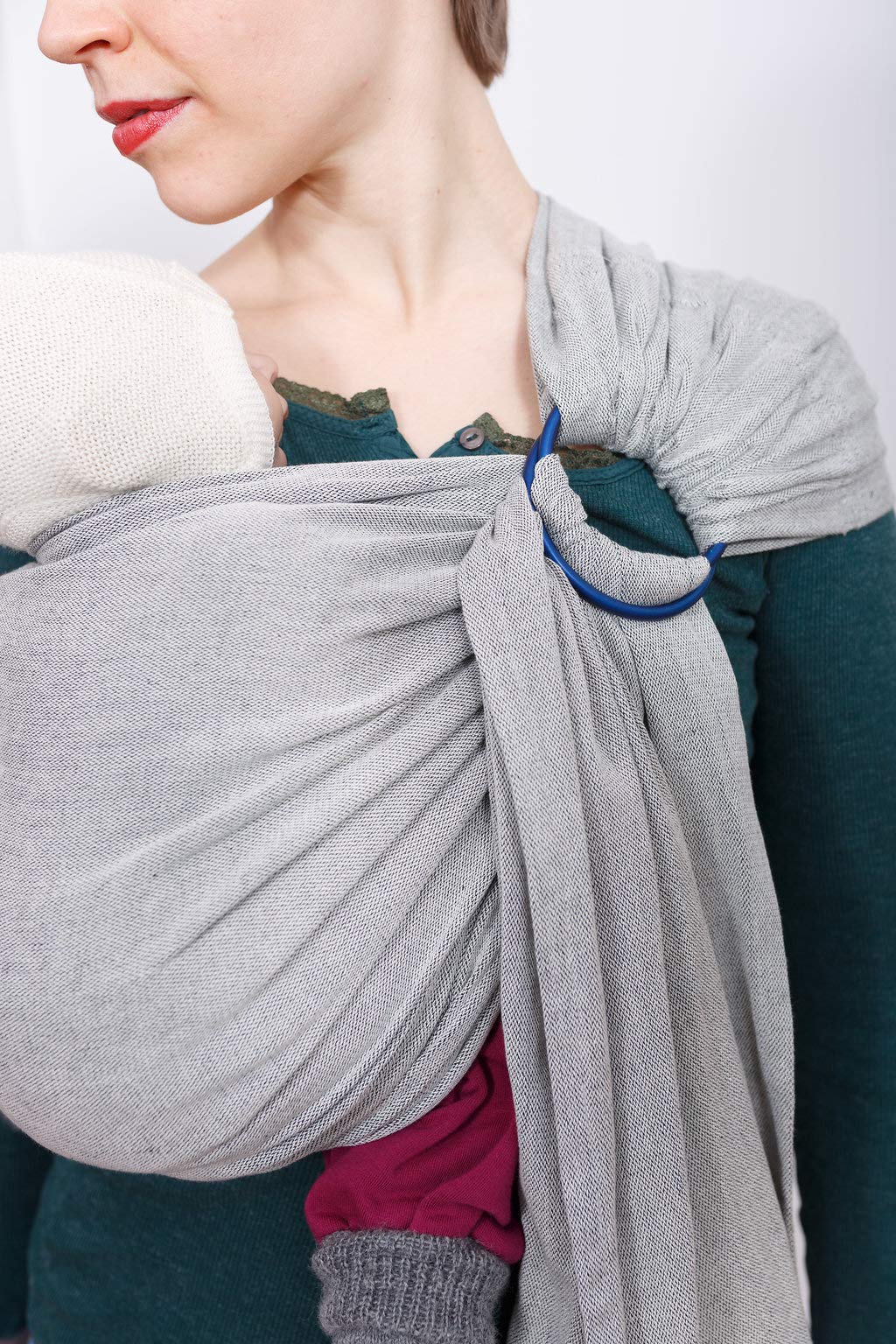 Madame Jordan Ring sling Tragetuch ab Geburt - Biobaumwolle - pur grey/silber/grau - ohne Knoten - einfach anzulegen & inkl. Beratung