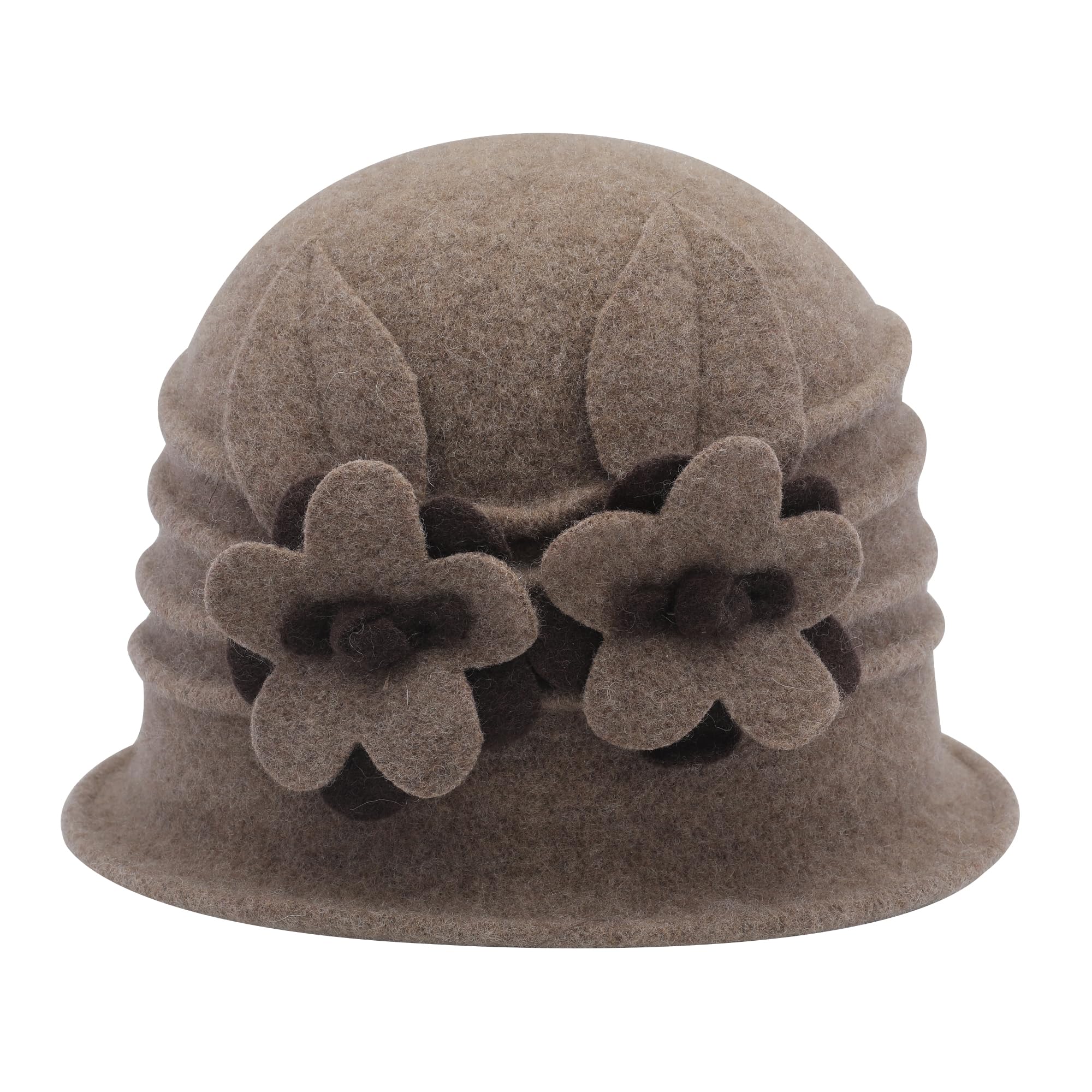 ZLYC Vrouwen Wol Cloche Emmer Hoed 1920 Vintage Jurk Winter Hoeden Met Bloem Accent, Bloem Wit, one size