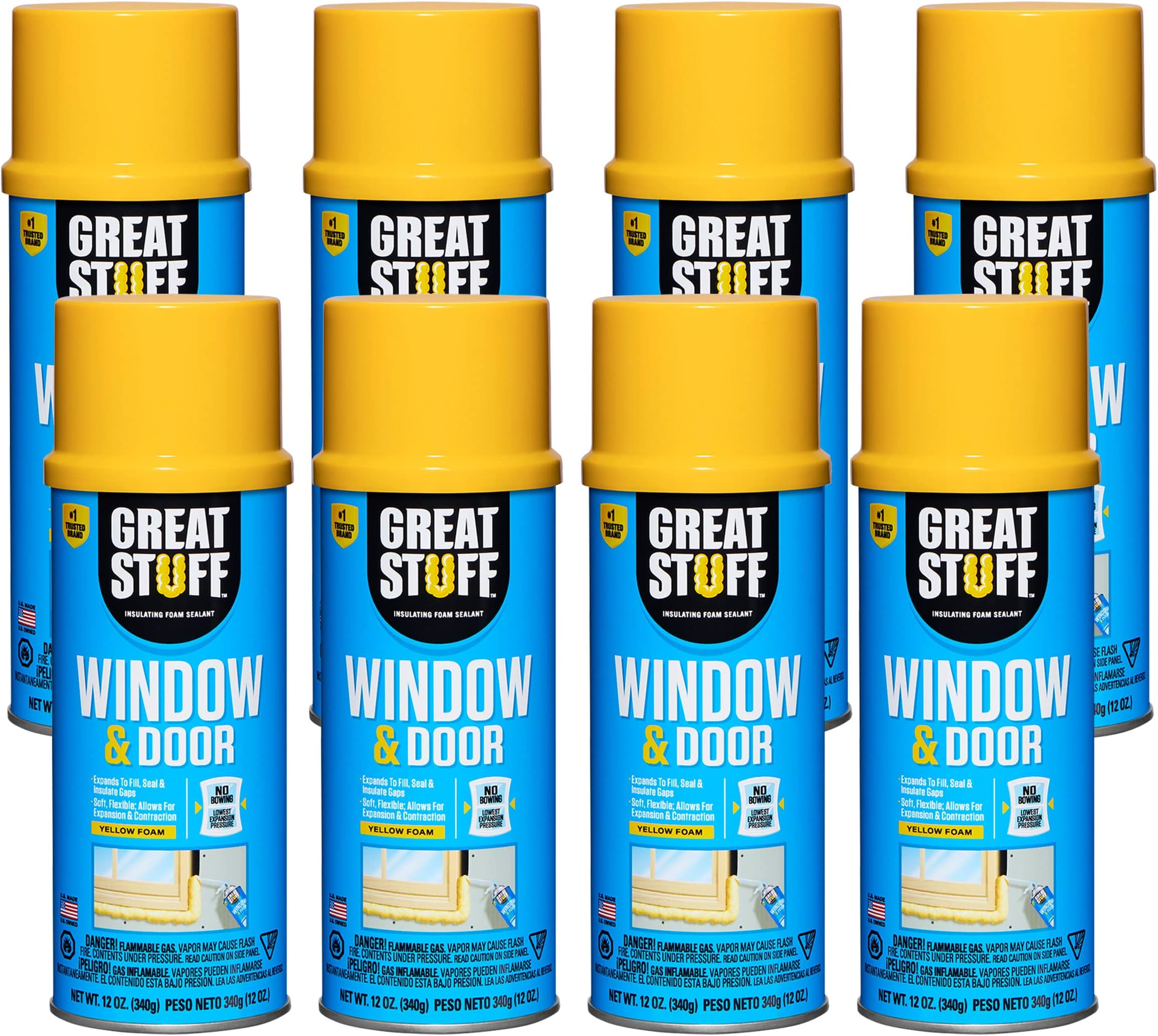 GREAT STUFF Window & Door Gap Filler | Insulating Foam Sealant, 12 oz. โ Yellow (8 Pack)